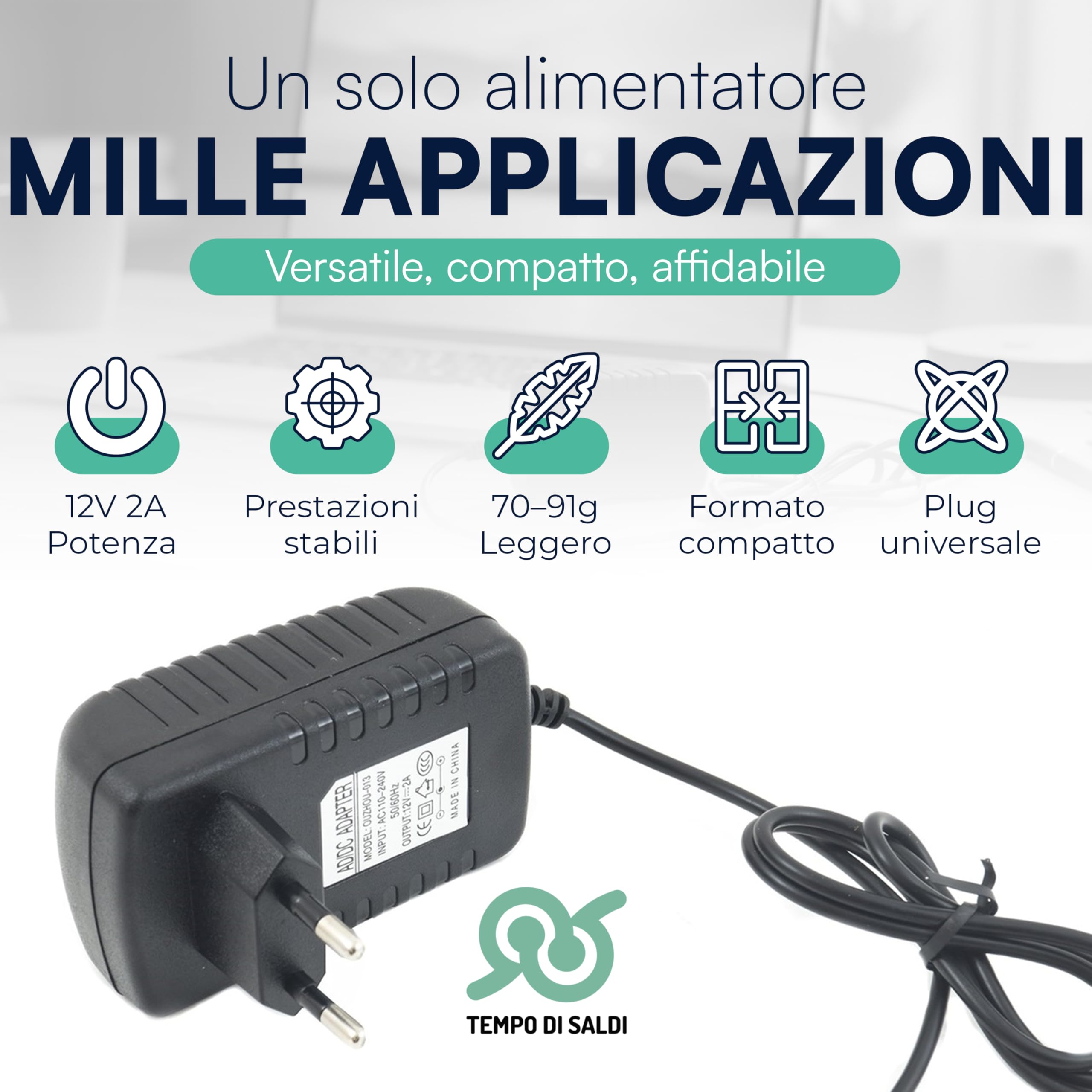 TEMPO DI SALDI Alimentatore Da 2 Ampere 12 Volt Per Telecamera E Striscia A Led 2.1/5.5 mm CCTV