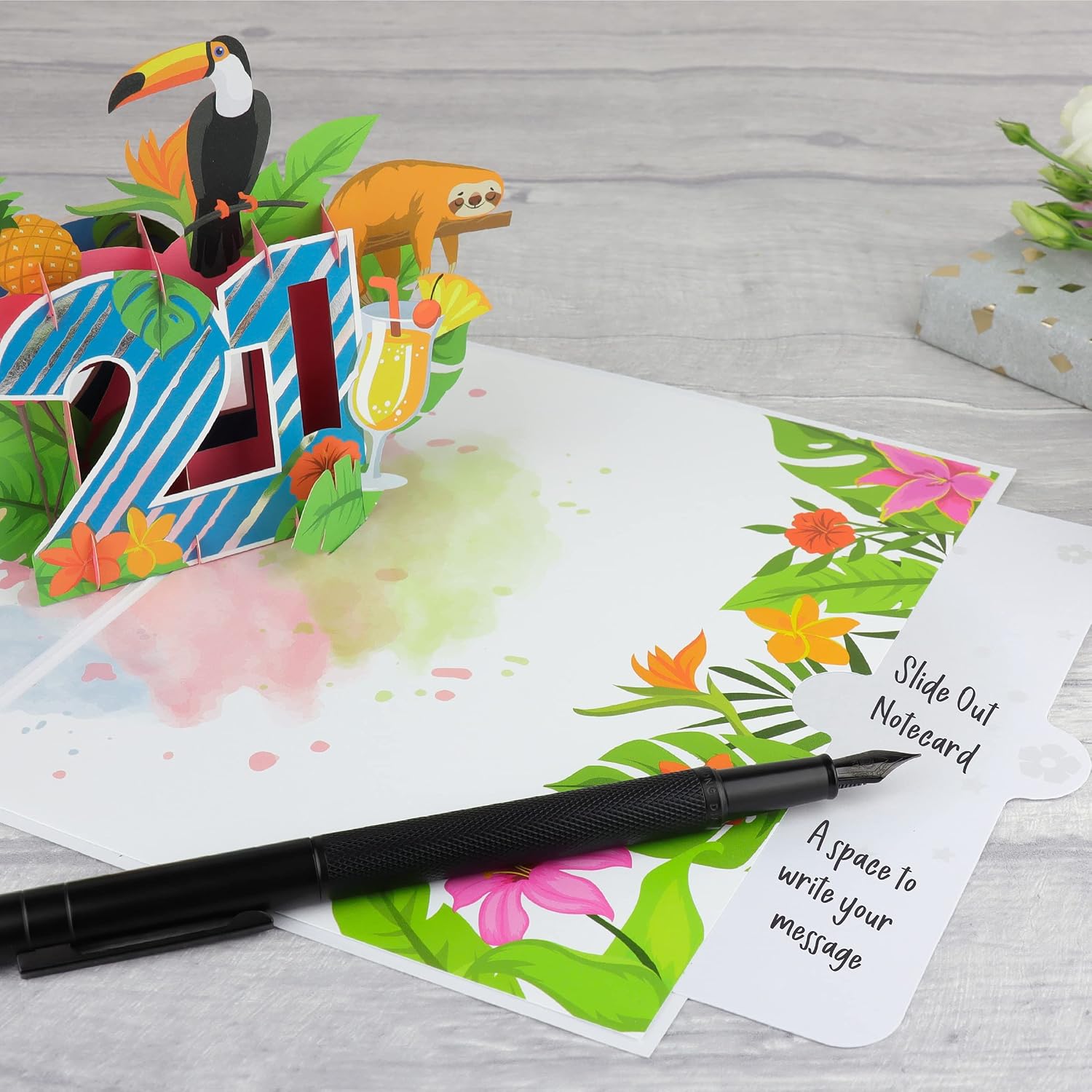 Cardology - 21st Birthday Pop Up Card - Tropical 21st Birthday Card For Her - Image 3
