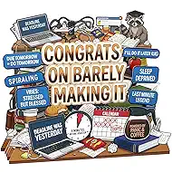 D4DREAM Funny College Graduation Card - MeMe Congrats on Barely Making It, Last Minute Legend, Raccoon, Powered by Panic & Coffee, 5-Layer Pop Up Graduation Card for High School College Graduates