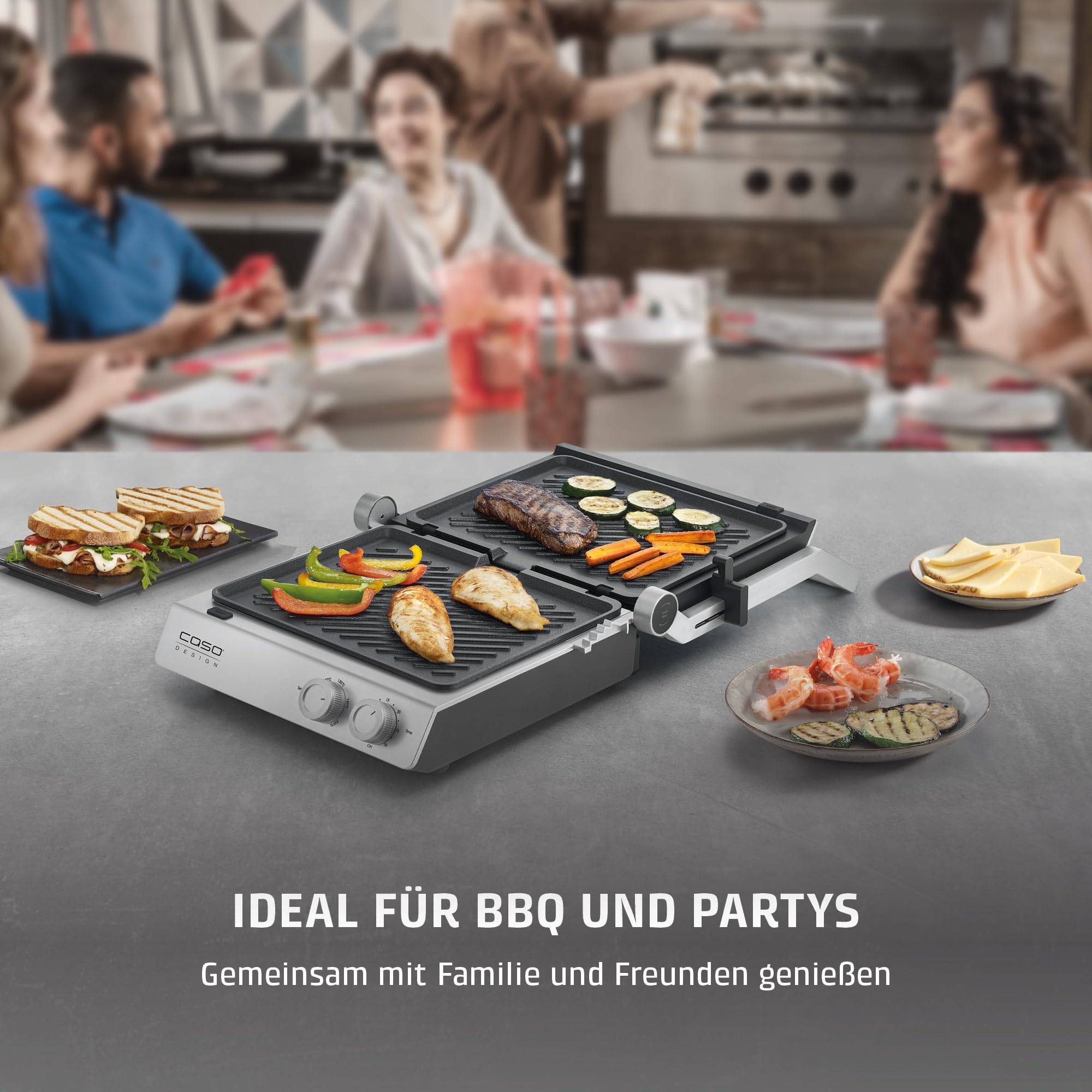CASO SteakChef - Doppel-Kontaktgrill, Antihaftbeschichtung, 100-220°C | Testurteil sehr gut (ETM 04/2026), aufgeklappt als Tischgrill nutzbar, Steak, Sandwich, elektrischer Grill 2000 Watt