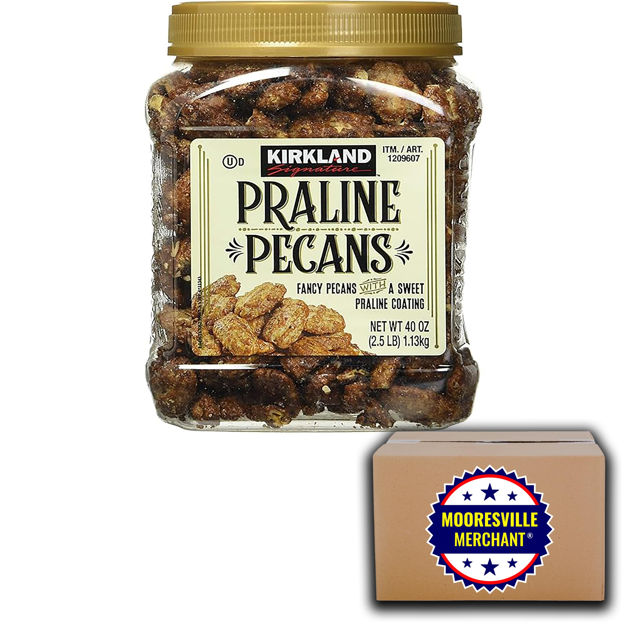 Praline Pecans, 2.5 lb, 1 Jar with Mooresville Merchant Decal