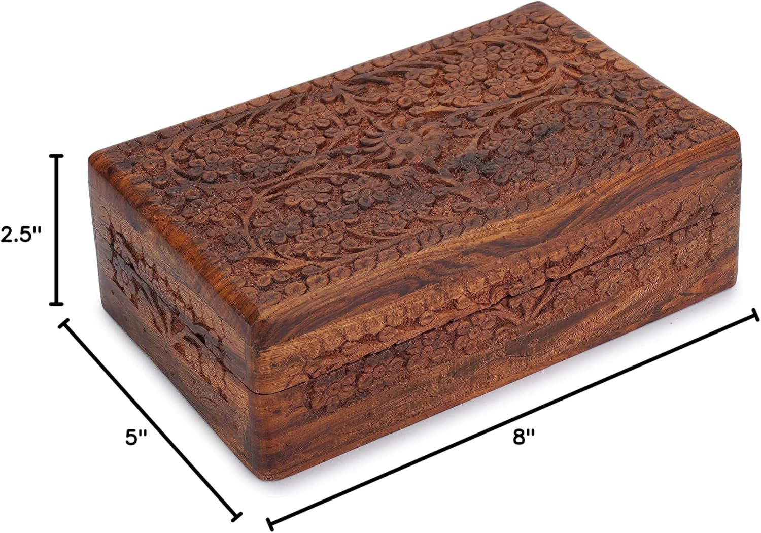 Ajuny Handcrafted Wooden Jewelry Box for Men & Women - Floral Decorative Keepsake Treasure Chest, Multipurpose Storage Box, Ideal Gift 8x5 Inch - Image 8