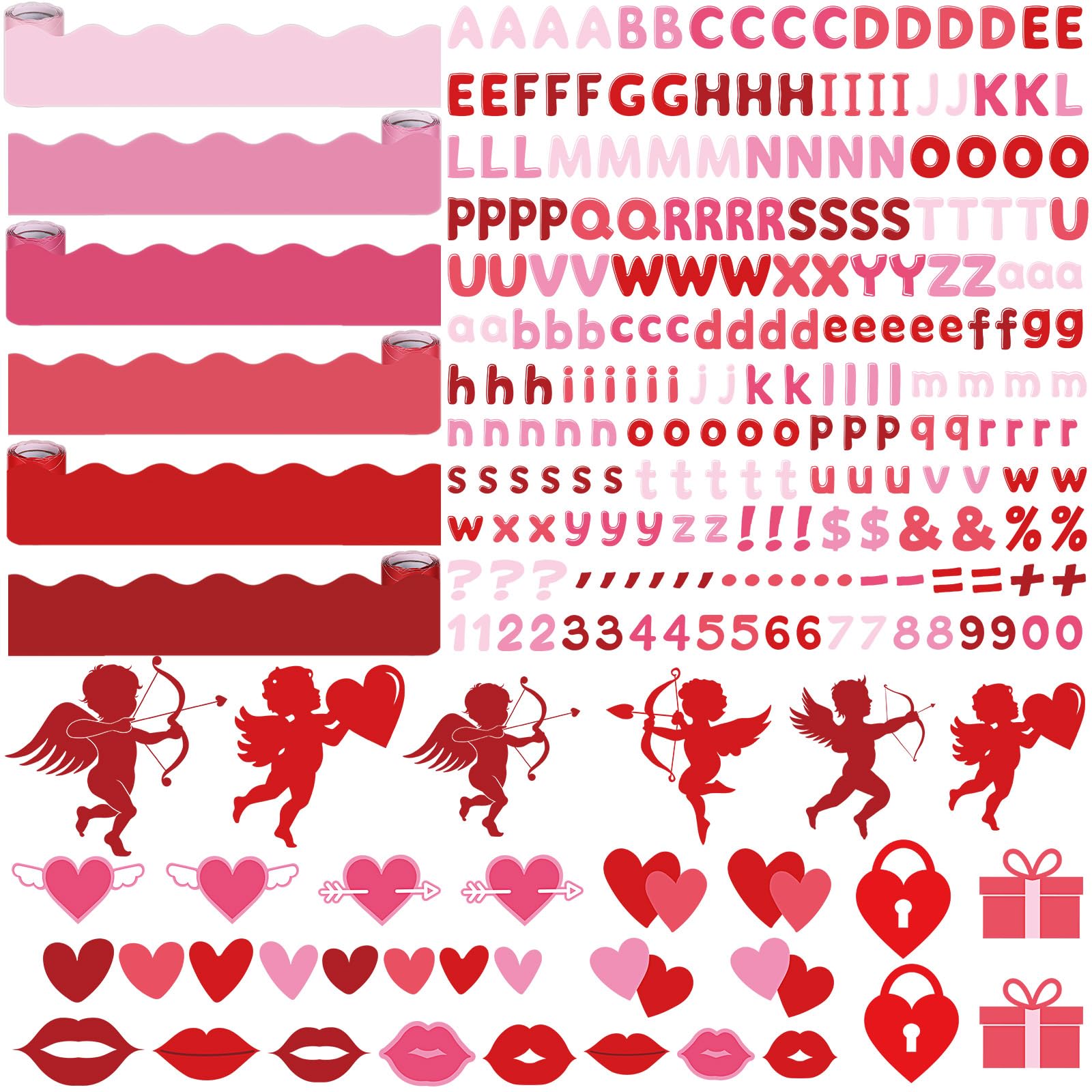 Kosiz Heart Bulletin Board Decoration Set 118 ft Scalloped Bulletin Board Borders Classroom Poster Border Trim with 257 Pcs Letter Number Symbol Cutout for Back to School Decor