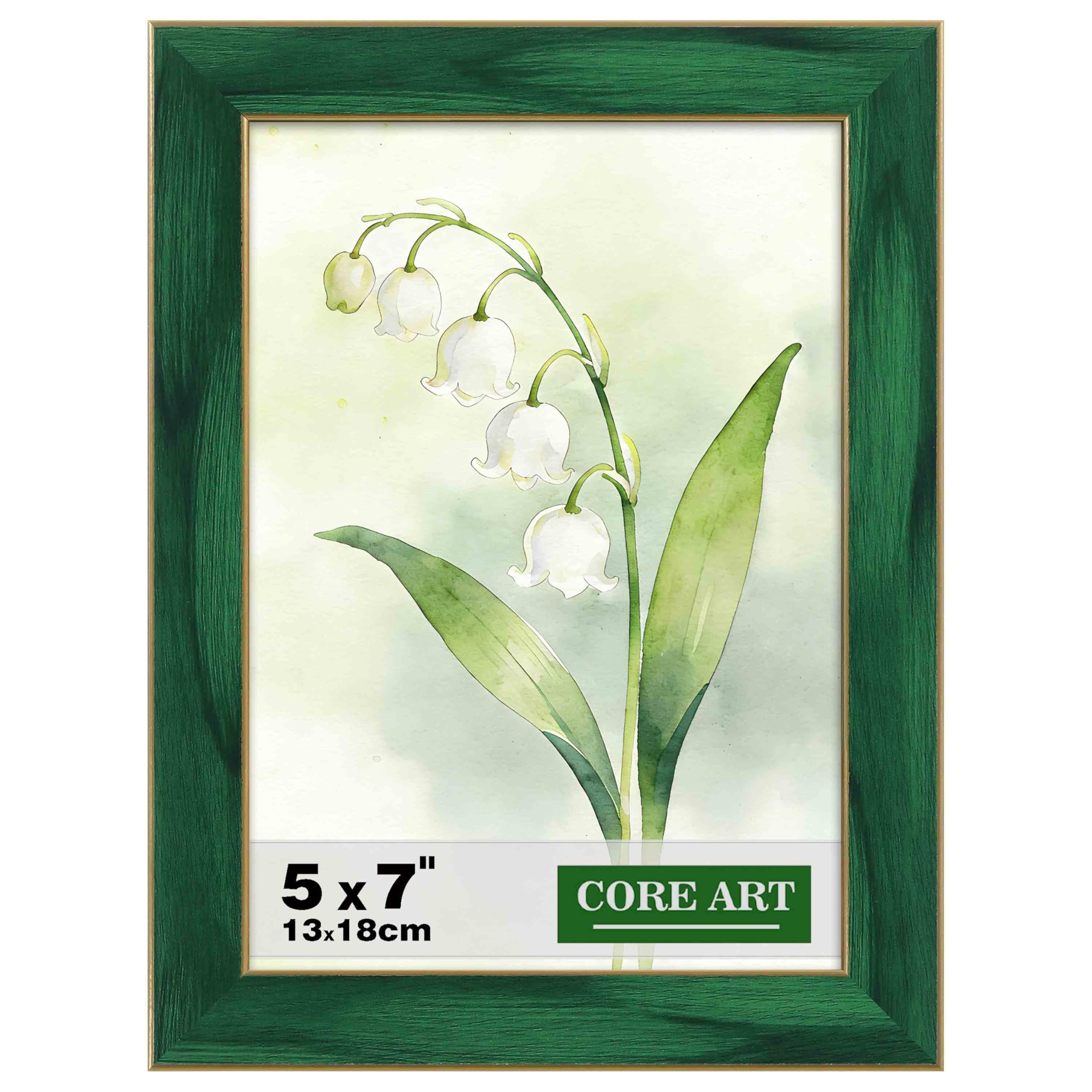 CORE ART 5x7 Picture Frame Green Photo Frame, 5 by 7 Colorful Frame with HD Plexiglass, Wall or Tabletop Display
