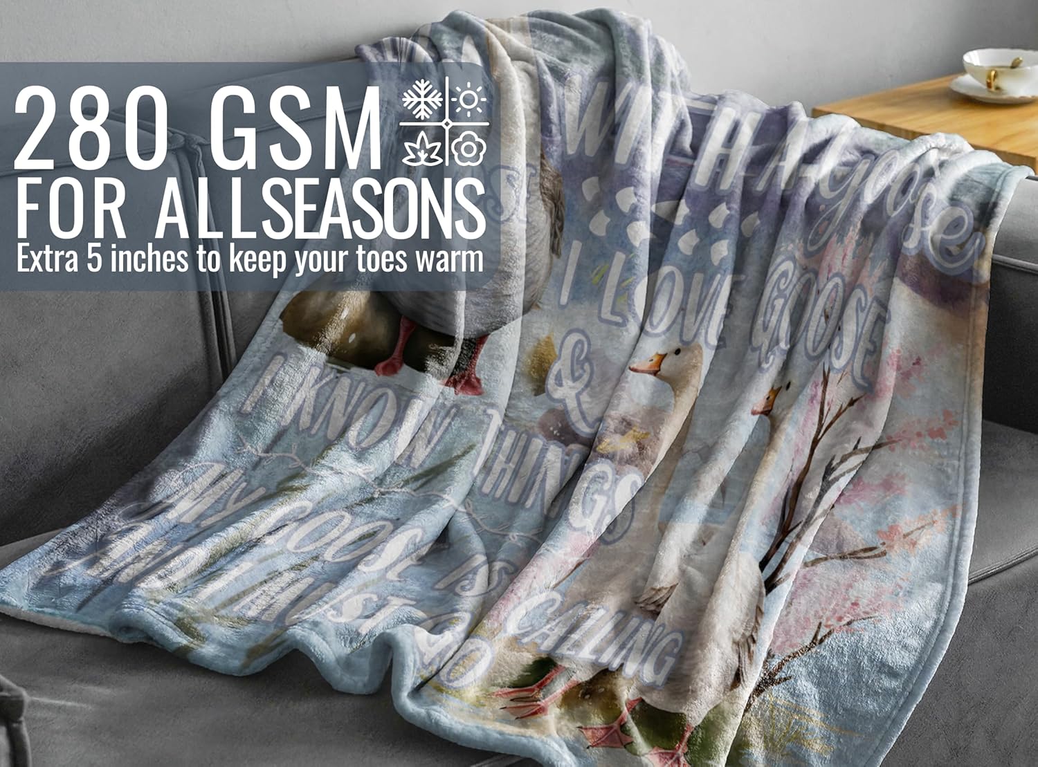 Goose Lovers Flannel Blanket Throw, Watercolor Goose Design, Funny Farmer Gift, 65 x 50 inches - Image 7