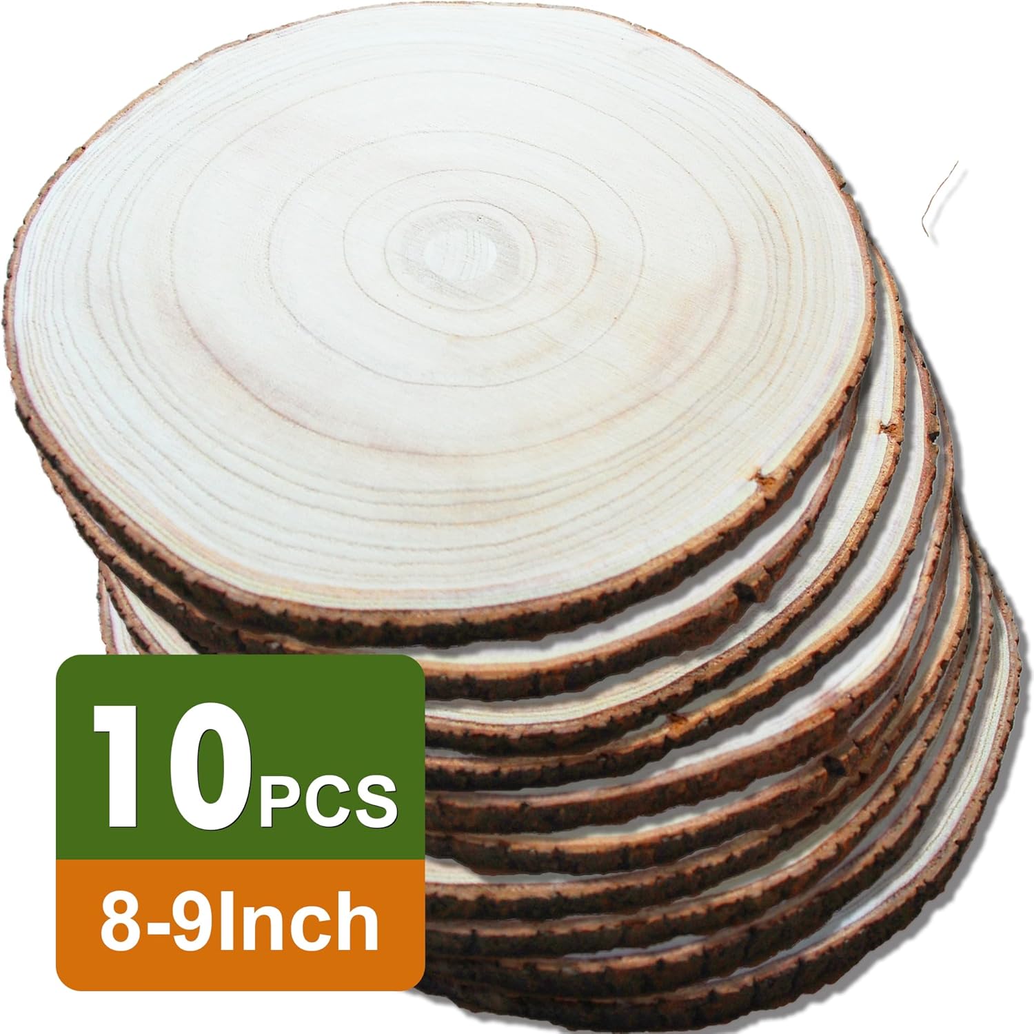 Wood Slices,Wood Slices for Centerpieces Table Decorations,Unfinished Rounds Wood for Crafts,Wood Slice for Rustic Wedding Decoration Projects, Natural Paulownia Wooden Slabs (8-9 inch 10 Pcs)