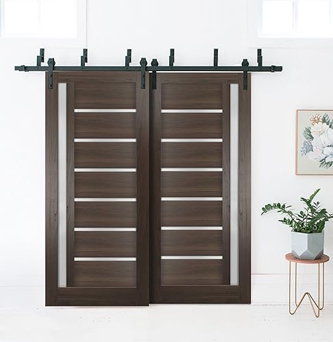 Miniatura 4 de Panel de puerta de granero de losa de vidrio esmerilado de 36 x 96 pulgadas  Quadro 4088 ceniza de chocolate  Puertas con acabado resistente