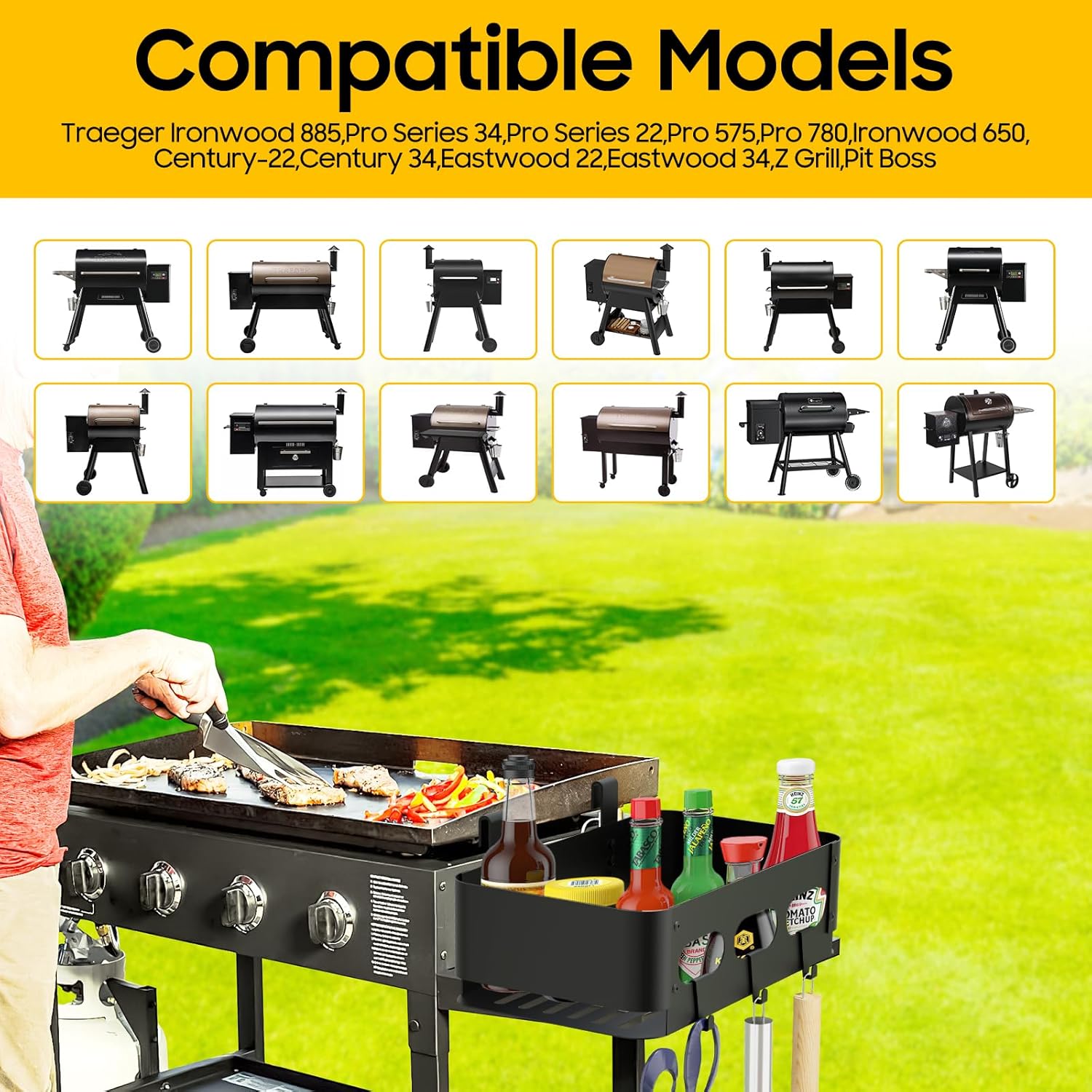 Traeger Pellet Storage Bin, Grill Storage Bin with 3 Hooks, Pellet Storage Containers Accessories Suit for Traeger ironwood 885, Pro 34/22 Series, Pro D2 575, Pro 780, Ironwood 650, Z-Grill, Pit Boss