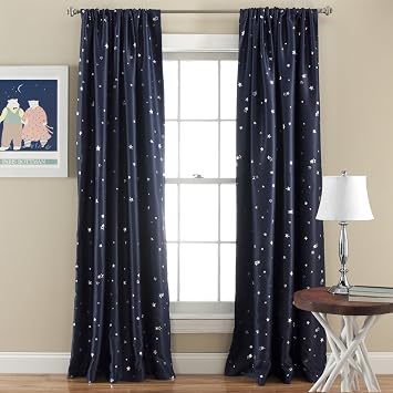 Lush Decor Light Filtering, Energy Efficient (Pair), Navy Star Blackout Curtains-Window Panel Set, 52" W x 84" L, 2 Count