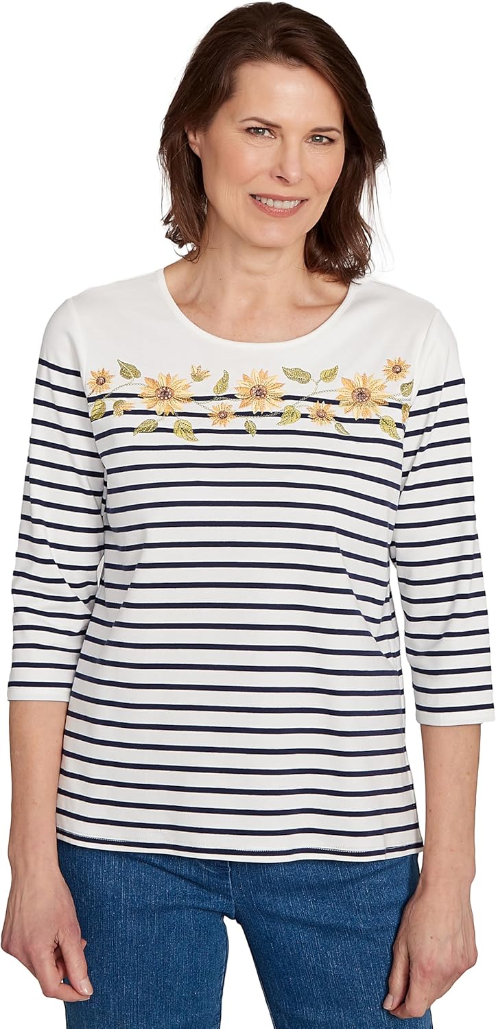Alfred Dunner Sunflower Neckline Striped Top