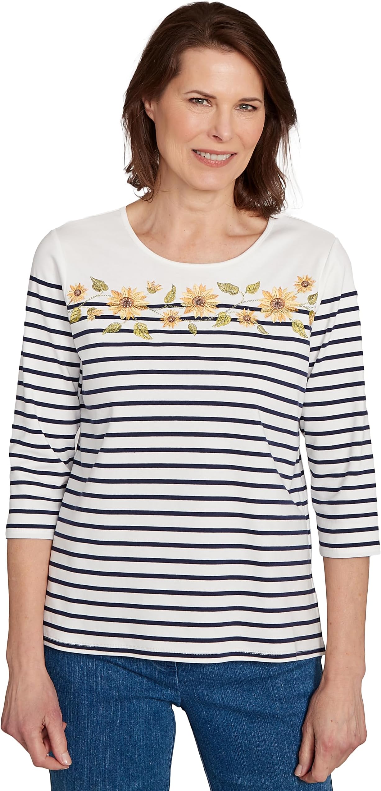 Sunflower Neckline Striped Top