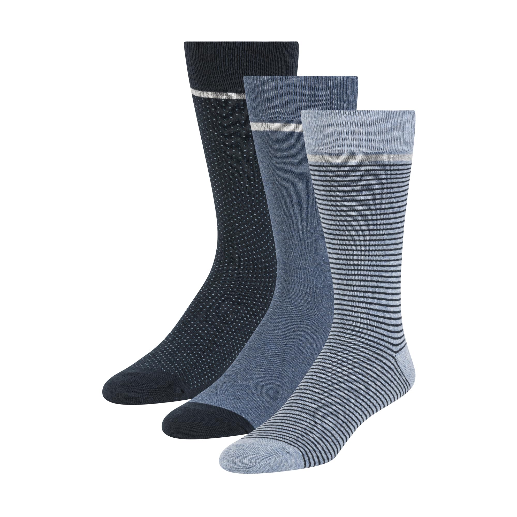 Ted Baker Men's 3 Pack Pattern Crew Dress Socks, Denim Heather/Navy, One Size