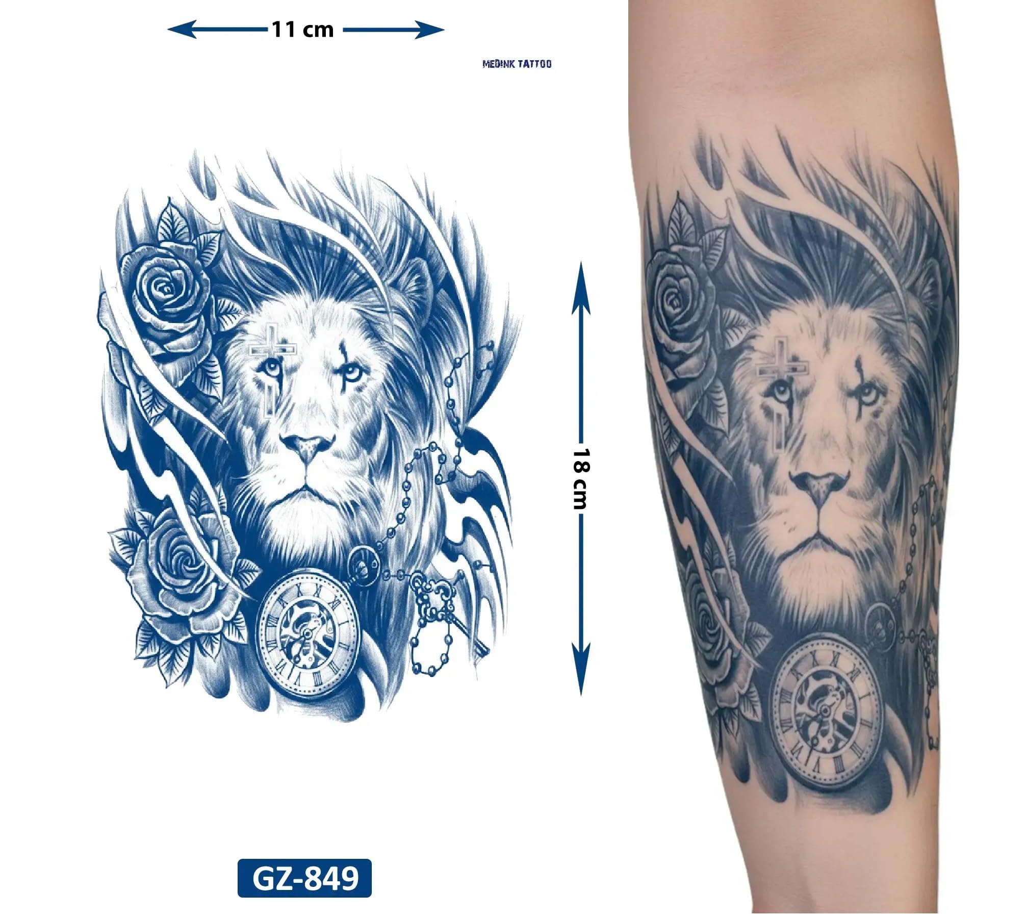 Aslan Zamanı Yarı Kalıcı Aylık Geçici Dövme Yapıştırma Dövme 18x11 cm