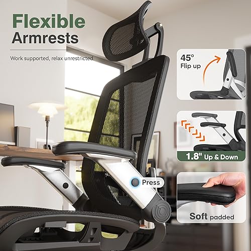 Miniatura 3 de GABRYLLY Silla de oficina con reposapiés, silla de escritorio ergonómica – 135° reclinable ancho, brazos abatibles de 45°, reposacabezas 3D