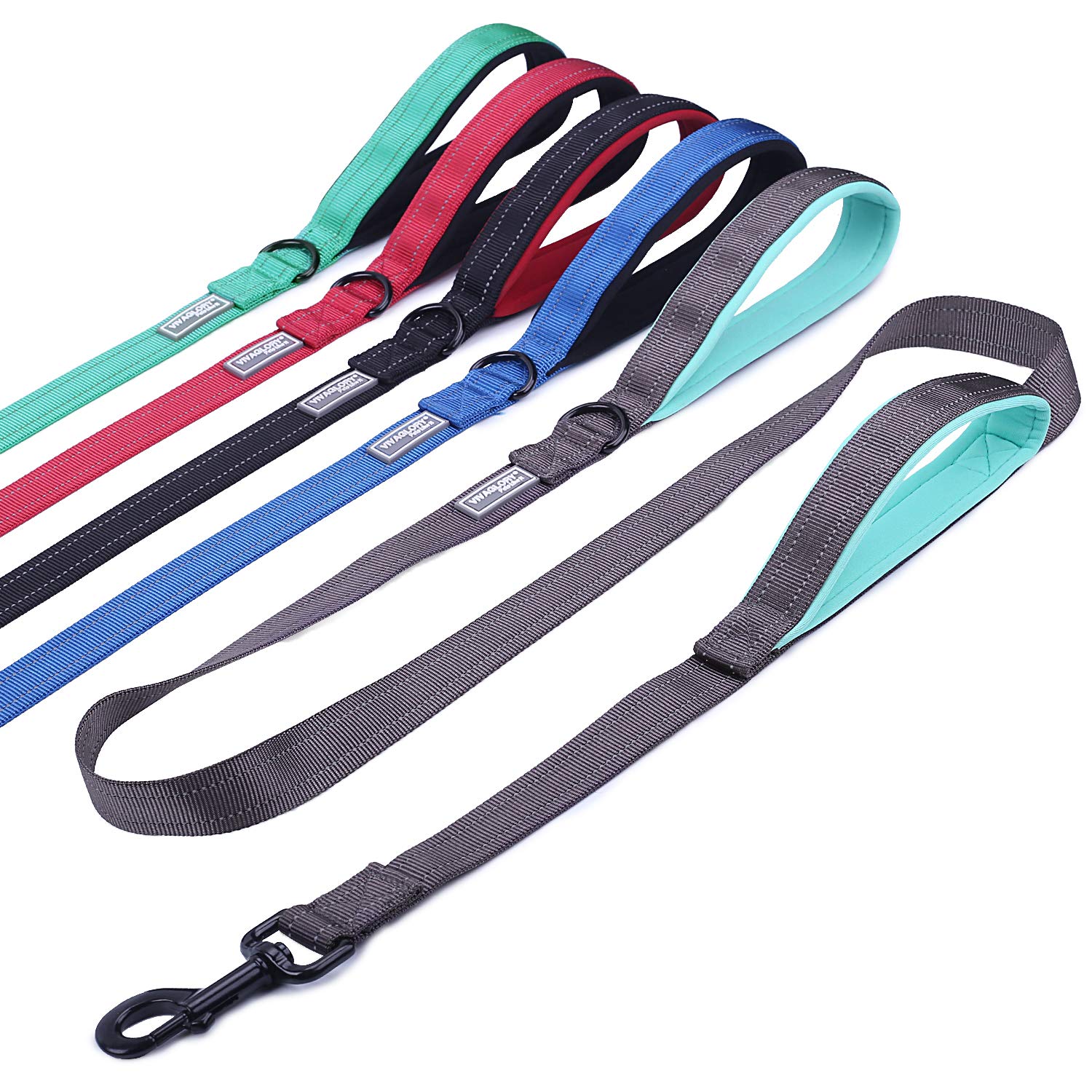 VIVAGLORY Traffic Handle Dog Lead, Soft Two Padded Handles Dog Leash, Strong Reflective & Metal Hook Training Dog Lead, Grey