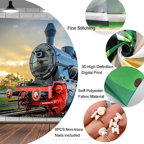 Miniatura 4 de DYNH Tapiz de tren de vapor, tren de motor antiguo, tapices de pared colgantes para dormitorio, sala de estar, dormitorio, telón de fondo de