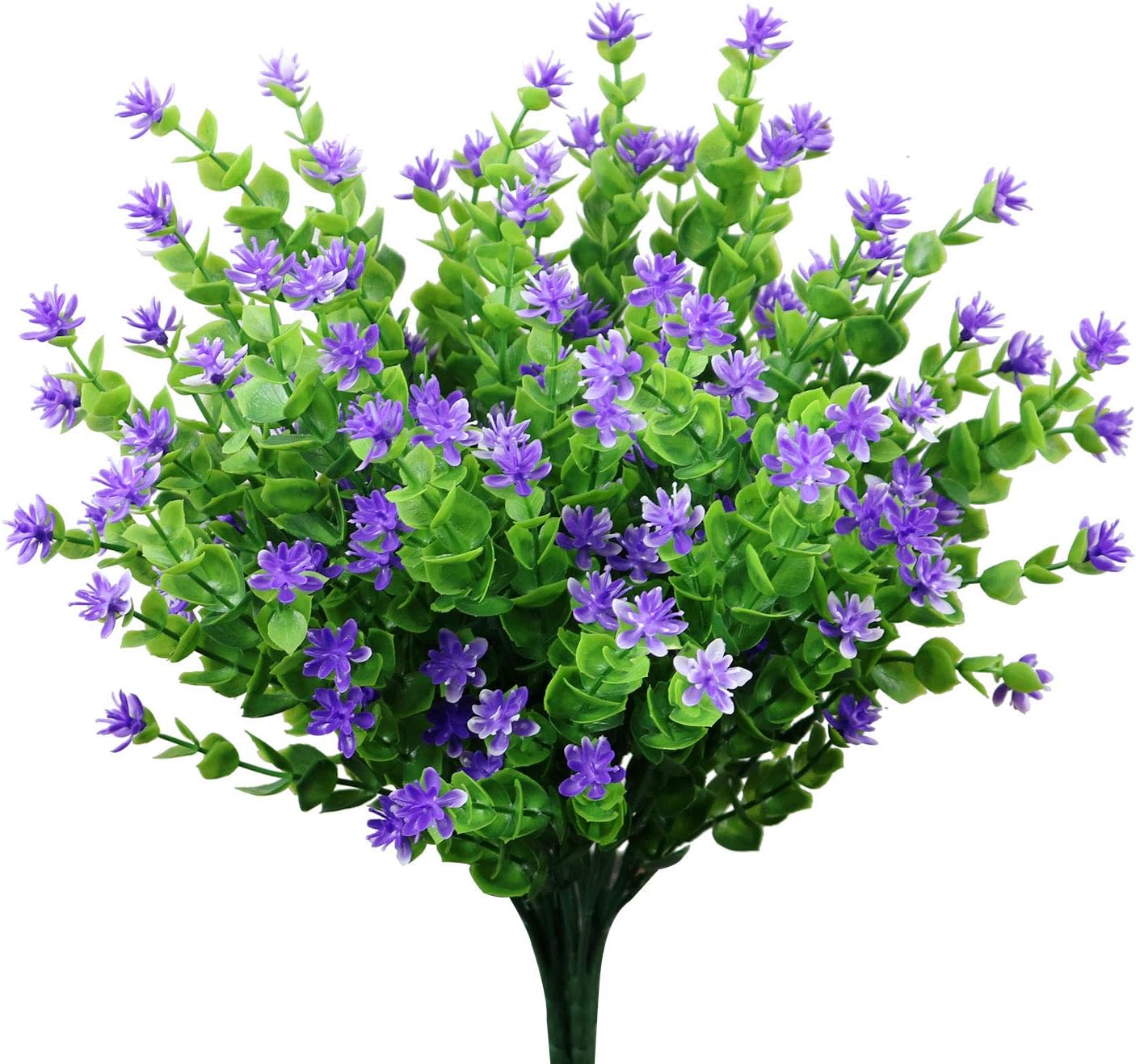 Artificial Fake Flowers, Faux Outdoor UV Resistant Boxwood Shrubs Plants, Lifelike Plastic Silk Flowers for Indoor outdoors Home Office Garden Wedding Sidewalk Trim Decor,4 Pcs(Purple)