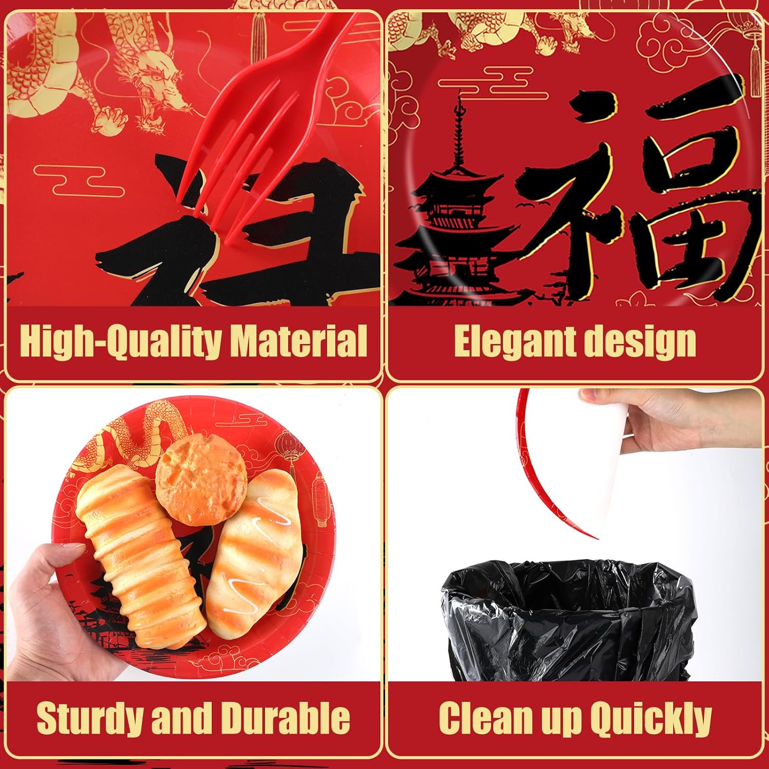 party greeting 175 Pcs Hibachi Party Decorations Japanese Party Supplies Includes hibachi Paper Plates Napkins Forks Spoons Chopstick for Chinese Japanese Themed Birthday Decorations Serves 25(Red) - Image 3