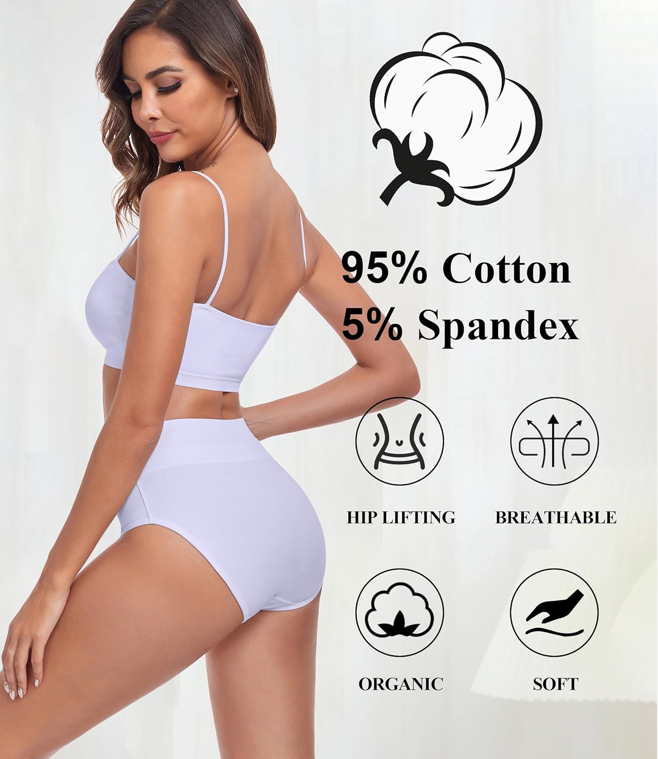 coskefy High Waist Cotton Underwear for Women Full Coverage Panties Floral Print Briefs for Ladies 5 Pack - Image 5