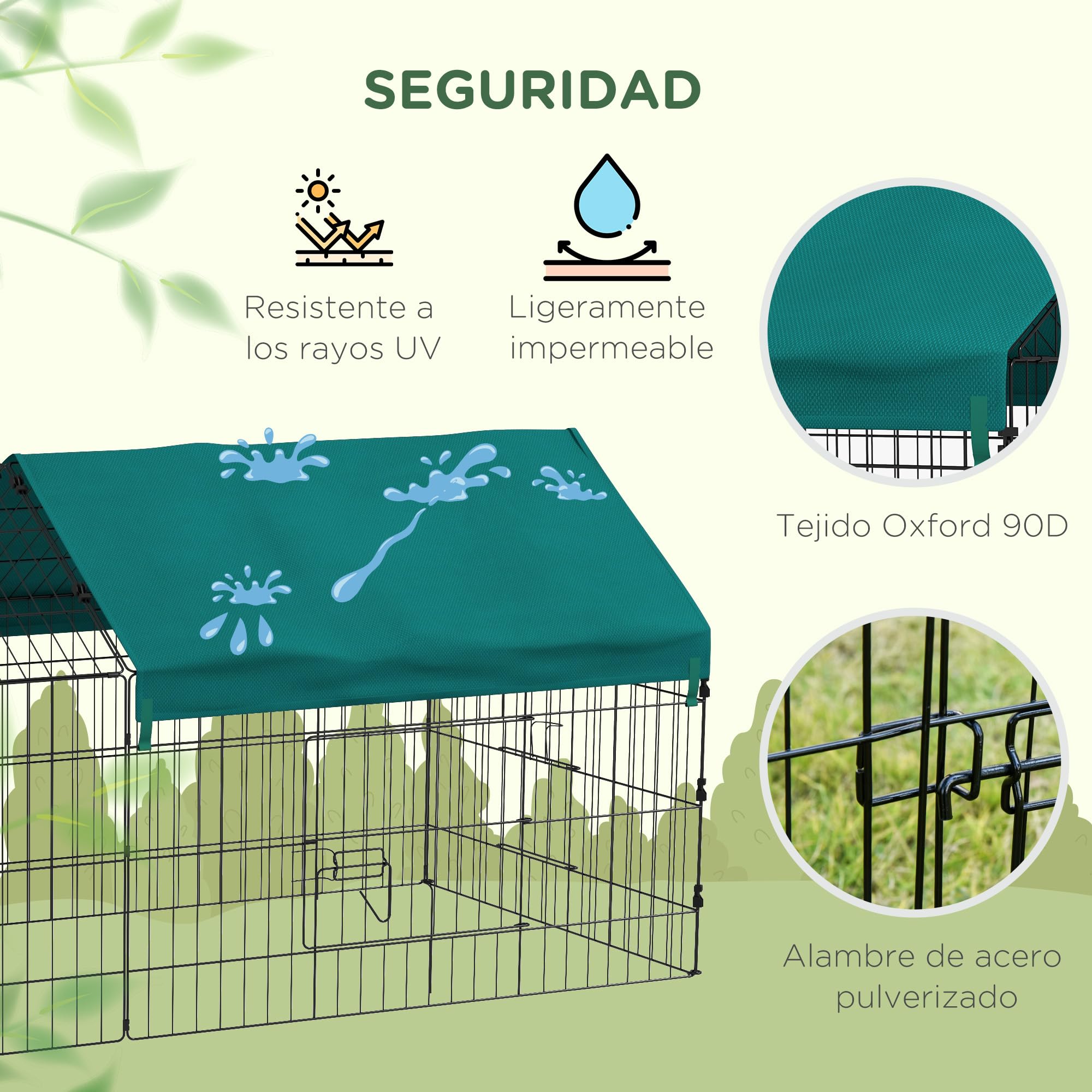 PawHut Jaula para Animales Pequeños Jaula para Roedores de Acero con Puertas y Tela Superior para Conejos Chinchillas Gallinas 185x75x75 cm Verde
