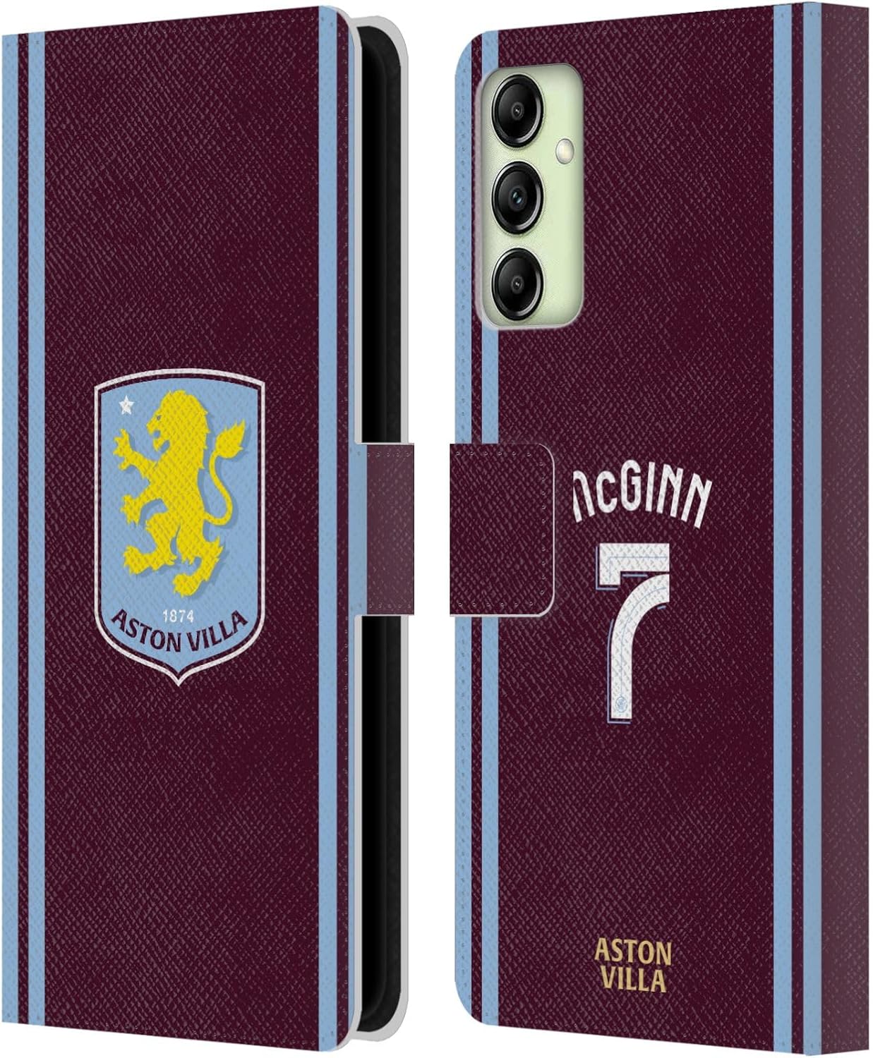 Head Case Designs Officially Licensed Aston Villa Football Club John McGinn 2024/25 Crest Player Kit Leather Book Wallet Case Cover Compatible with Samsung Galaxy A14 5G
