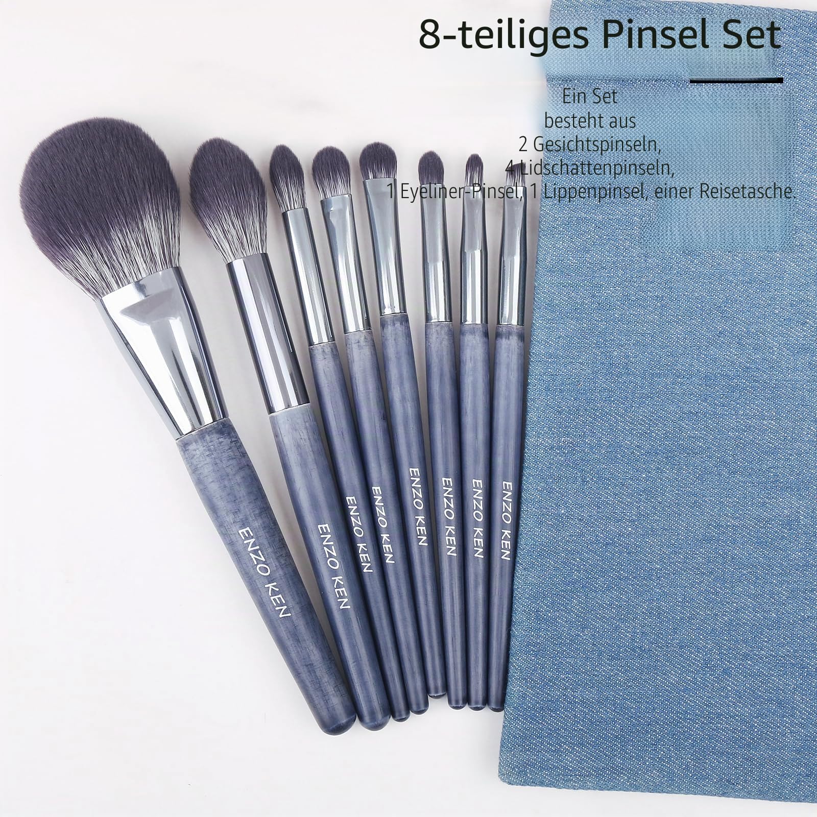 ENZO KEN Natürliches Lila Dachshaar Make-up Pinsel Set - Professionelles Walnuss Kosmetikpinsel Set Mit Handtasche, Blaue Naturborsten (Shuimo)