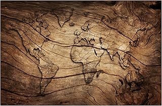 Murwall Map Wallpaper Wood World Map Wall Mural Vintage Map Wall Art Map...