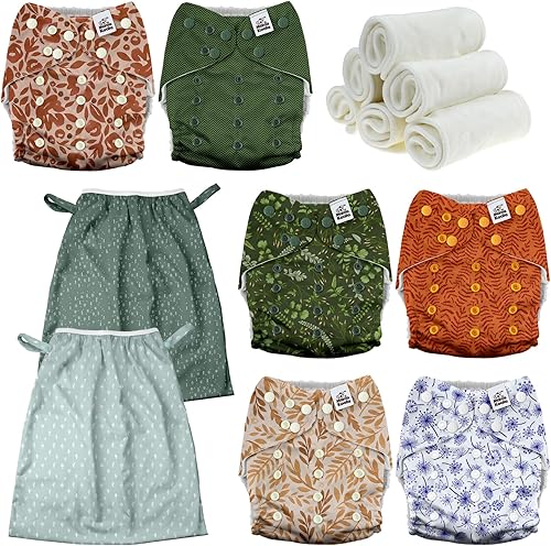 Mama Koala Pañales de tela para bebé 2.0 con paquete de 6 insertos (hojas neutrales), con 2 forros impermeables reutilizables y lavables