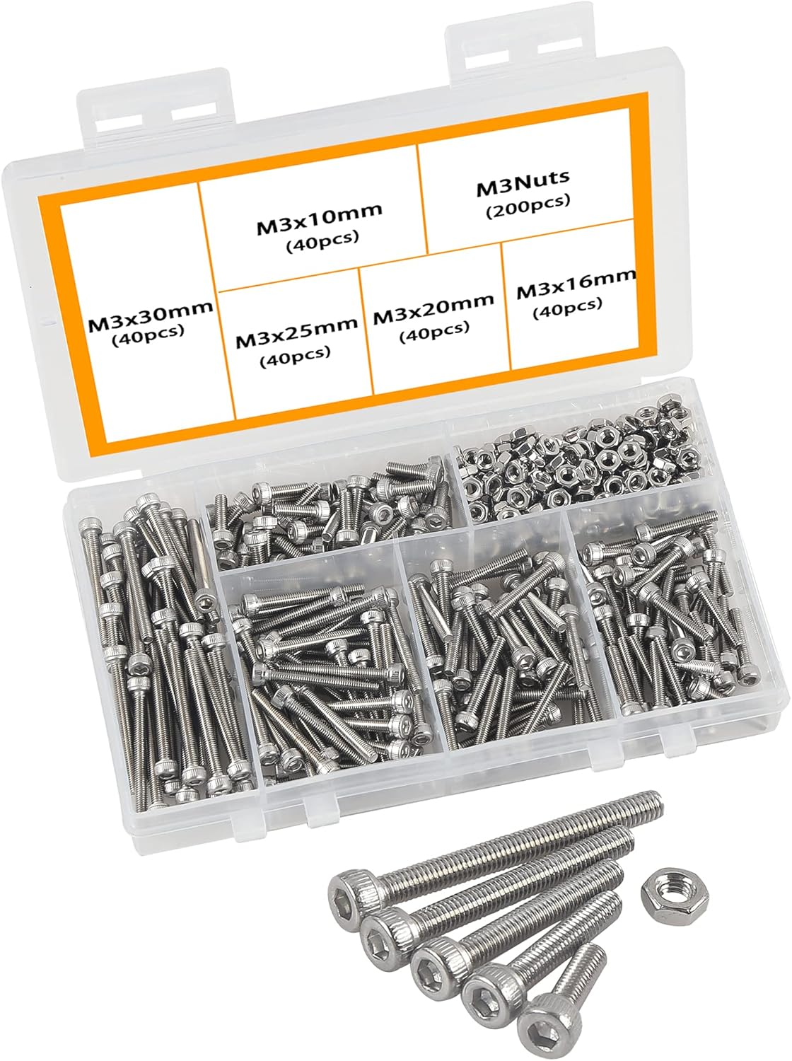 M3 Bolts and Nuts,Hex Socket Head Cap Screws Bolts 304 Stainless Steel Hex Bolt Set Hexagon