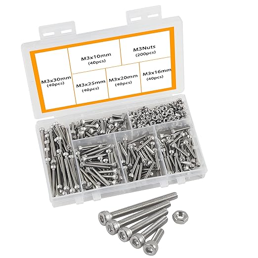 304 Stainless Steel Screws Assorted Metric M3 Hex Bolt and Nuts Kit
