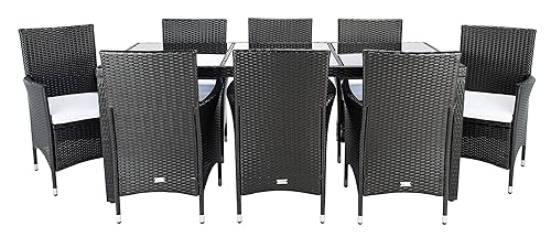 Outdoor Collection Hailee Black Wicker and White Cushion 9-Piece Dining