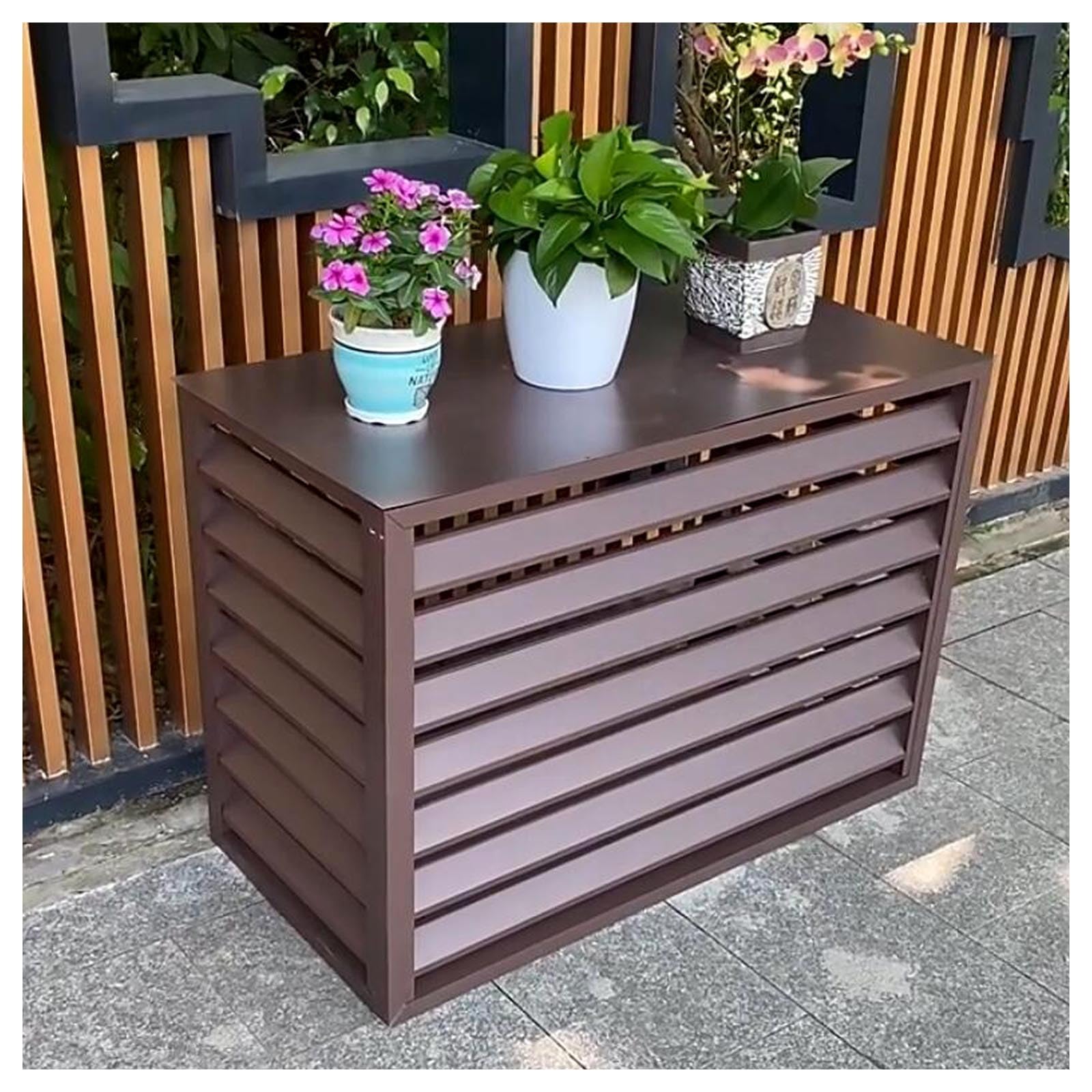 AYCDL Outdoor Air Conditioner Cover - Durable Aluminum Alloy Rack for Large Units, Privacy Fence Screens, Protective Enclosure,Brown-110x60x80cm