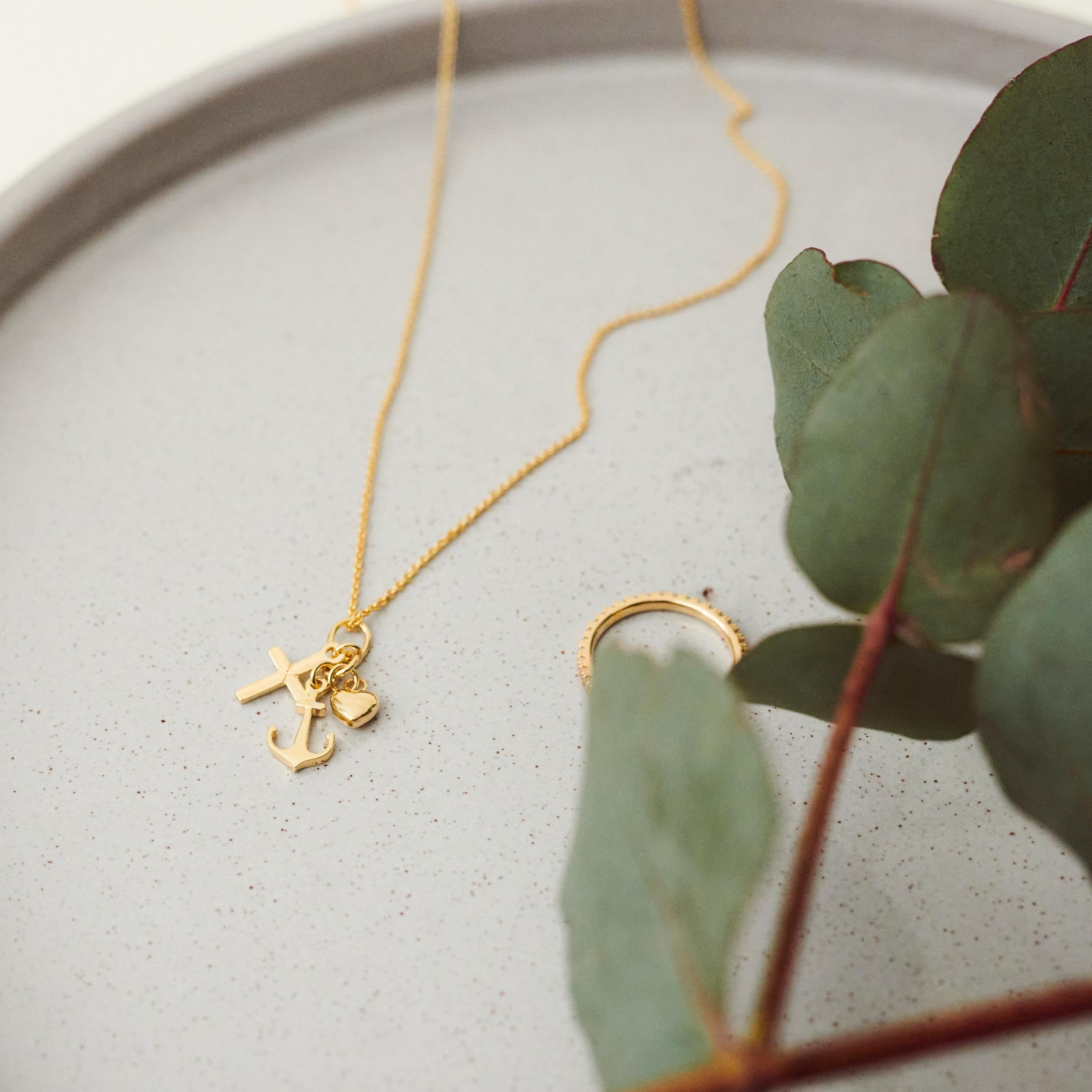 Herzkette Gold (Silber 925 vergoldet) Glaube Liebe Hoffnung Kette Anhänger | Schmuck Anker Kreuz Damen Herzanhänger Herzchenkette Halskette Herz Frau Frauen Freundin Mädchen
