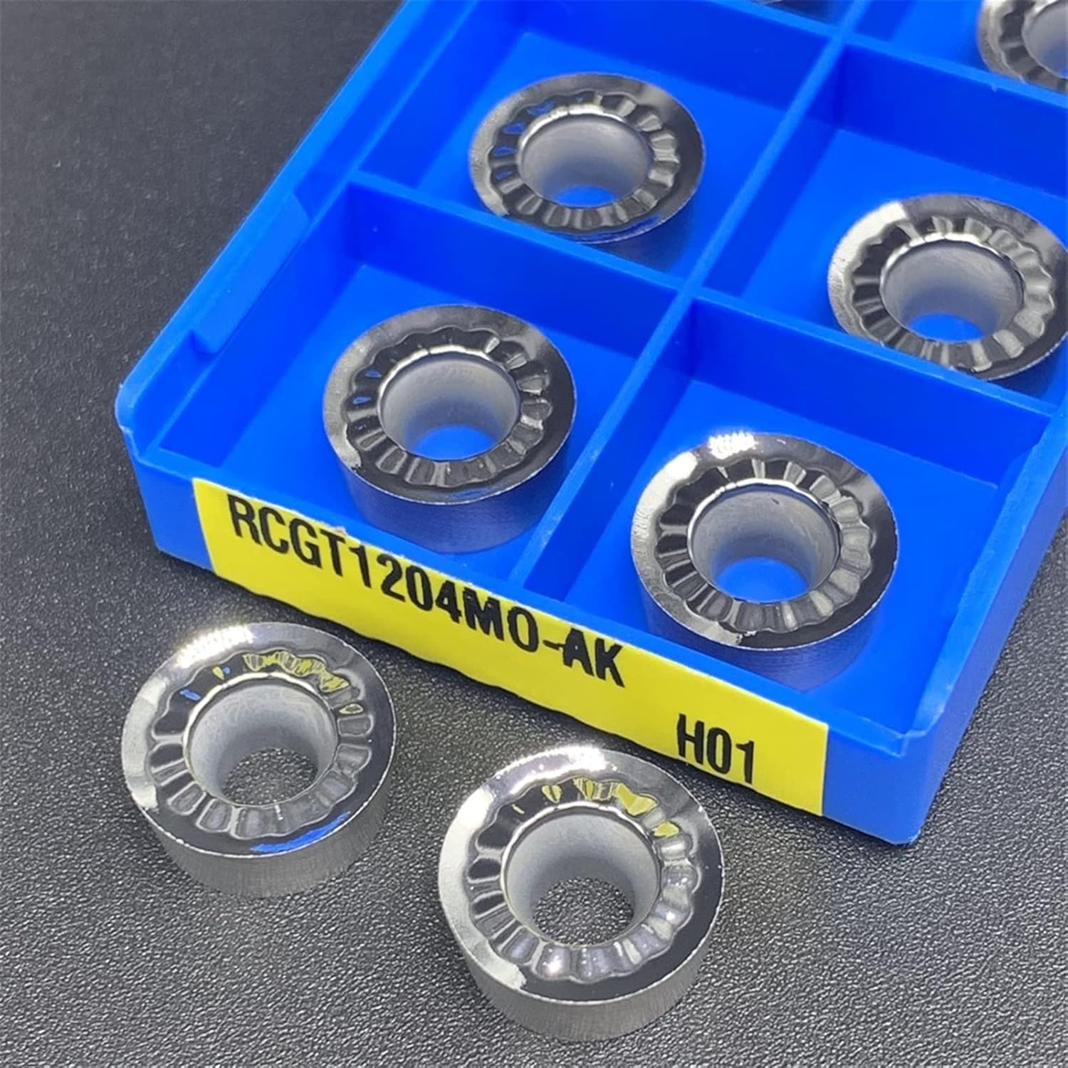 Herramientas de torneado, Insertos de cortadores 1 caja RCGT0803MOE RCGT10T3MOE AK RCGT1204MOE AK H01 Torno de carburo Torno giratorio Inserto redondo Herramientas de aleación de aluminio Procesamient
