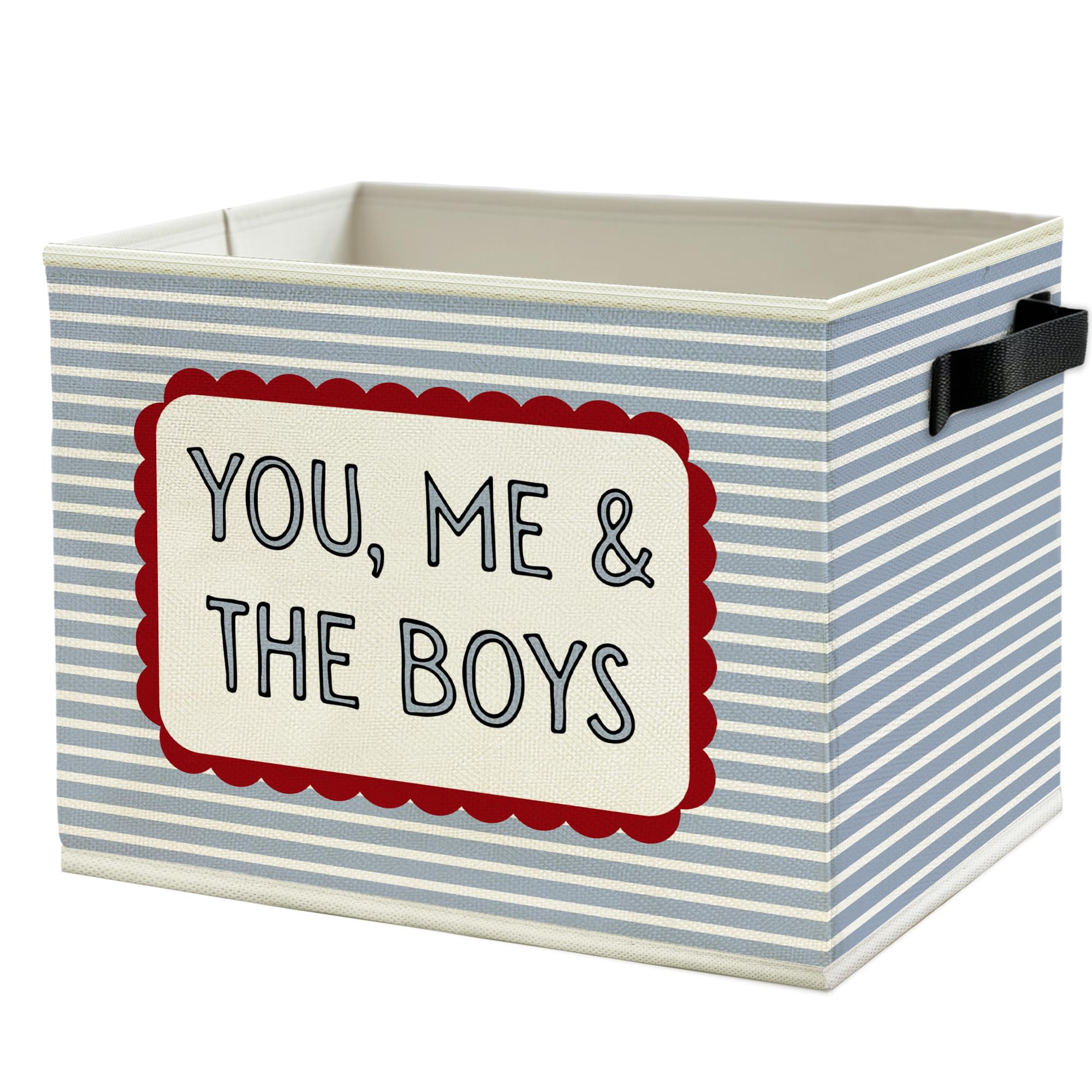 Vintage Boy Nursery Storage Bins Box with Handles, You Me and the Boys Blue Striped Collapsible Basket Organizer for Kids Boys Room Bedroom Playroom Bathroom Books Clothes