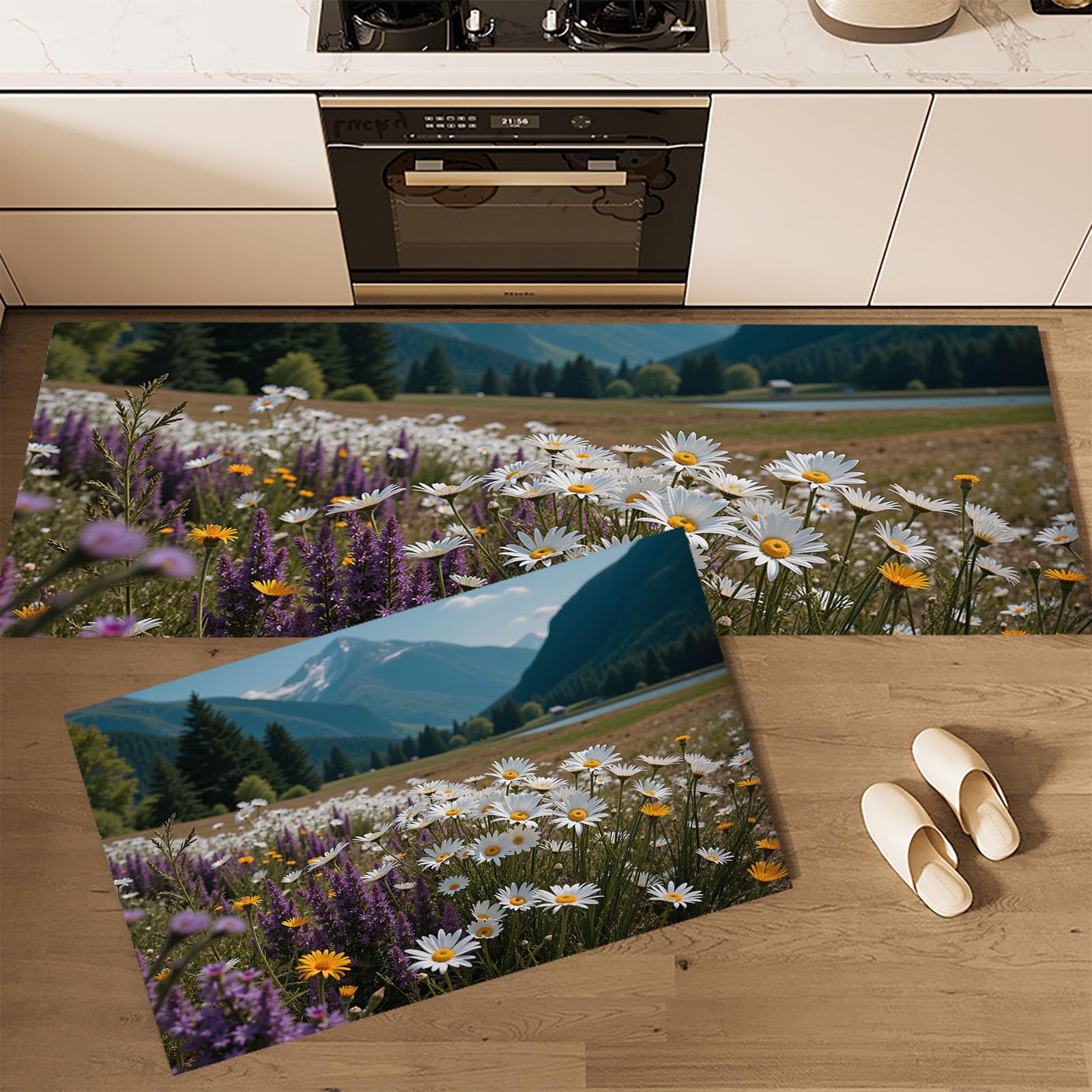 Alfombras de cocina lavables con diseño de margaritas para dar vida y color a tu hogar