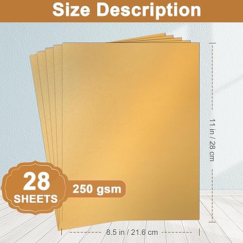 Miniatura 2 de Silunkia 28 hojas de papel de cartulina dorada brillante de 8.5 x 11, 8.82 ozm92 libras de papel grueso, ideal para tarjetas de bricolaje, tarjetas
