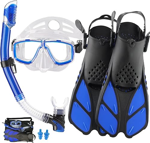 Equipo de esnórquel para adultos con aletas, equipo de buceo para adultos, juegos de esnórquel de viaje profesional con aletas, máscara de buceo
