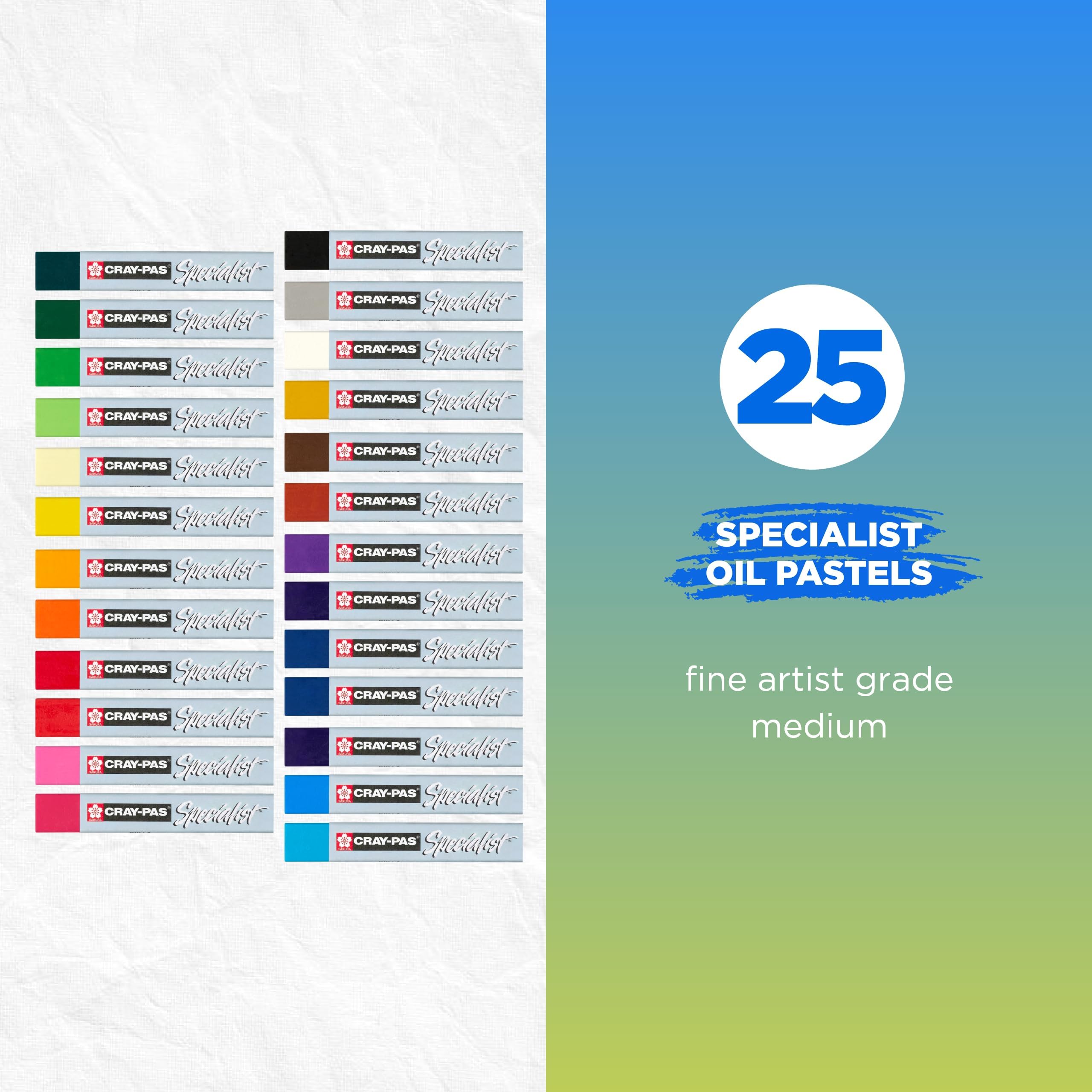 SAKURA Cray-Pas Specialist Lot de 25 couleurs de pastels à l'huile - Pigments, cire et huile de qualité supérieure