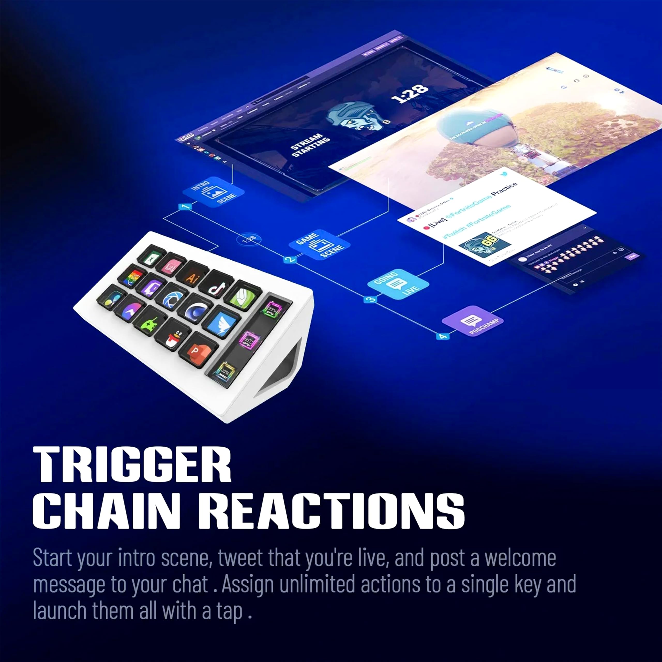Elmagn Live content creation controller with 15 customizable LCD keys