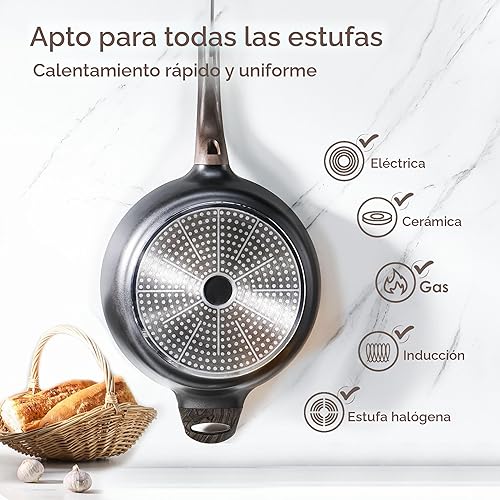 Miniatura 4 de SENSARTE Sartén antiadherente con tapa, sartén profunda grande de 13.3 pulgadas, sartén antiadherente de 6 cuartos de galón con tapa, sartén de