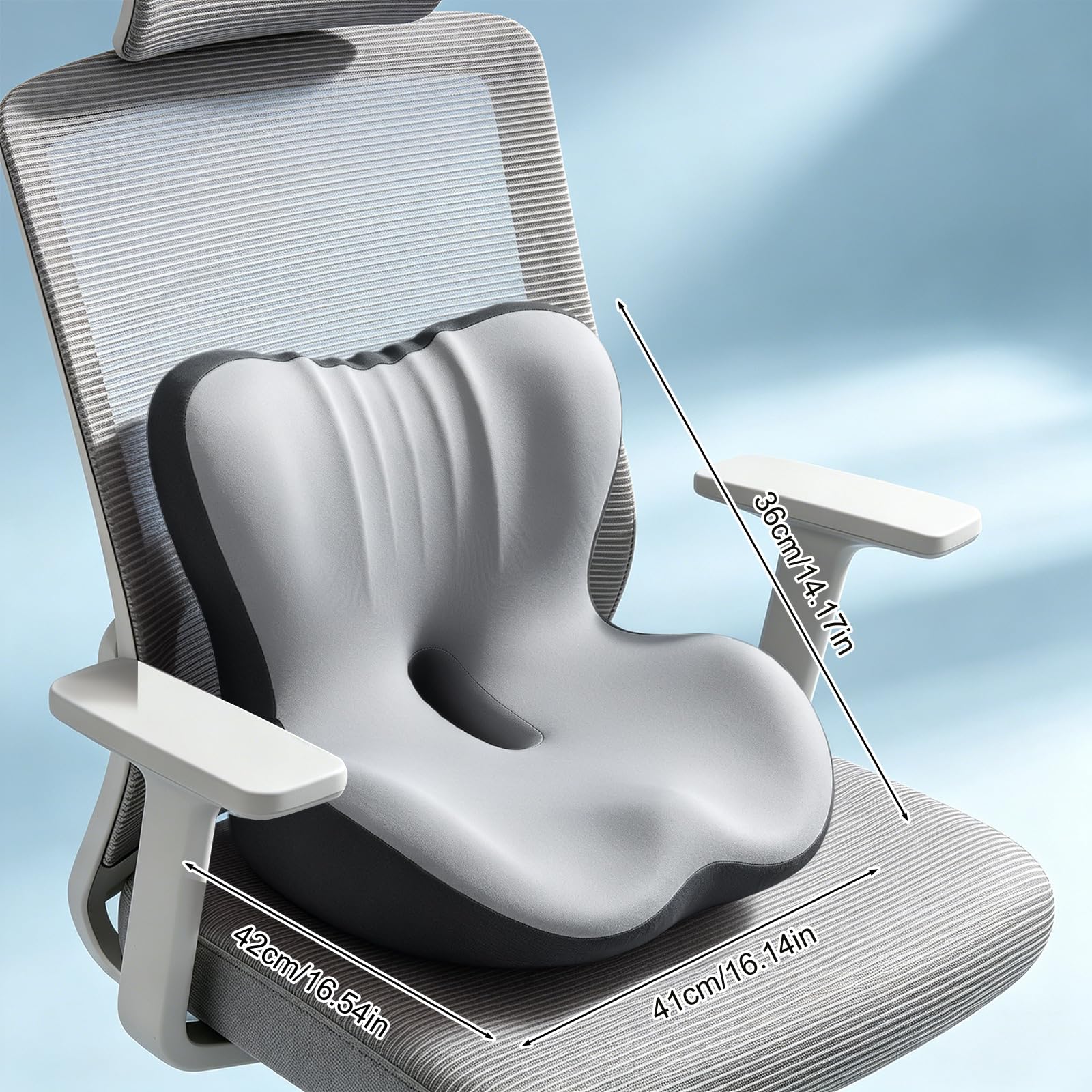 Cojín ortopédico con respaldo de espuma viscoelástica, cojín ergonómico de apoyo para la espalda, cojín para coxis con cavidad para silla de oficina, asiento de coche y silla de ruedas