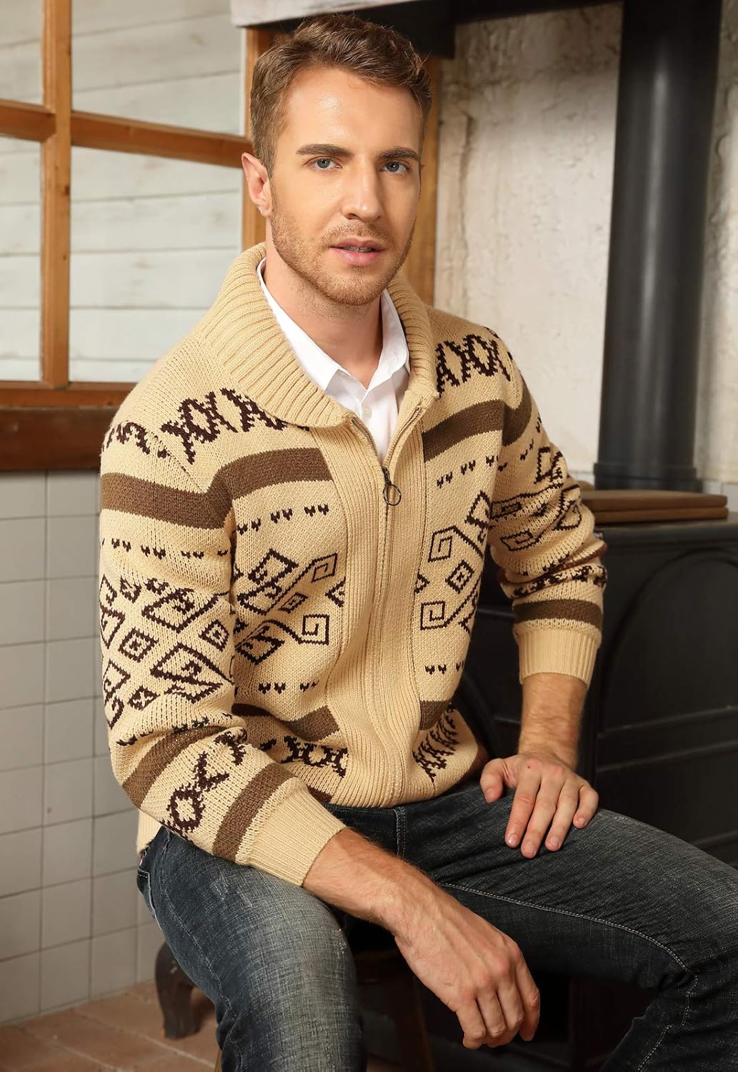 PJ PAUL JONES Men's Casual Curling Sweater Cardigans Button Down Knitted Sweater - Image 4