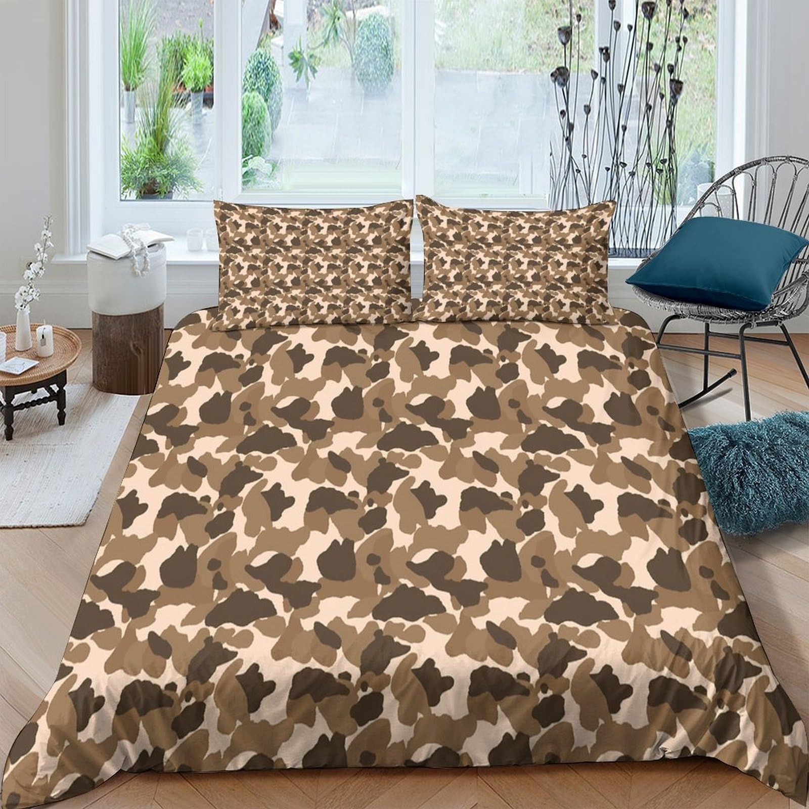 Ctjqhvkz Style-2 3D Printed Brown Camouflage Fitted Sheet Microfiber Soft Breathable Woodland Mattress Cover For Bedroom Guest Room Decor Single（135X200cm）