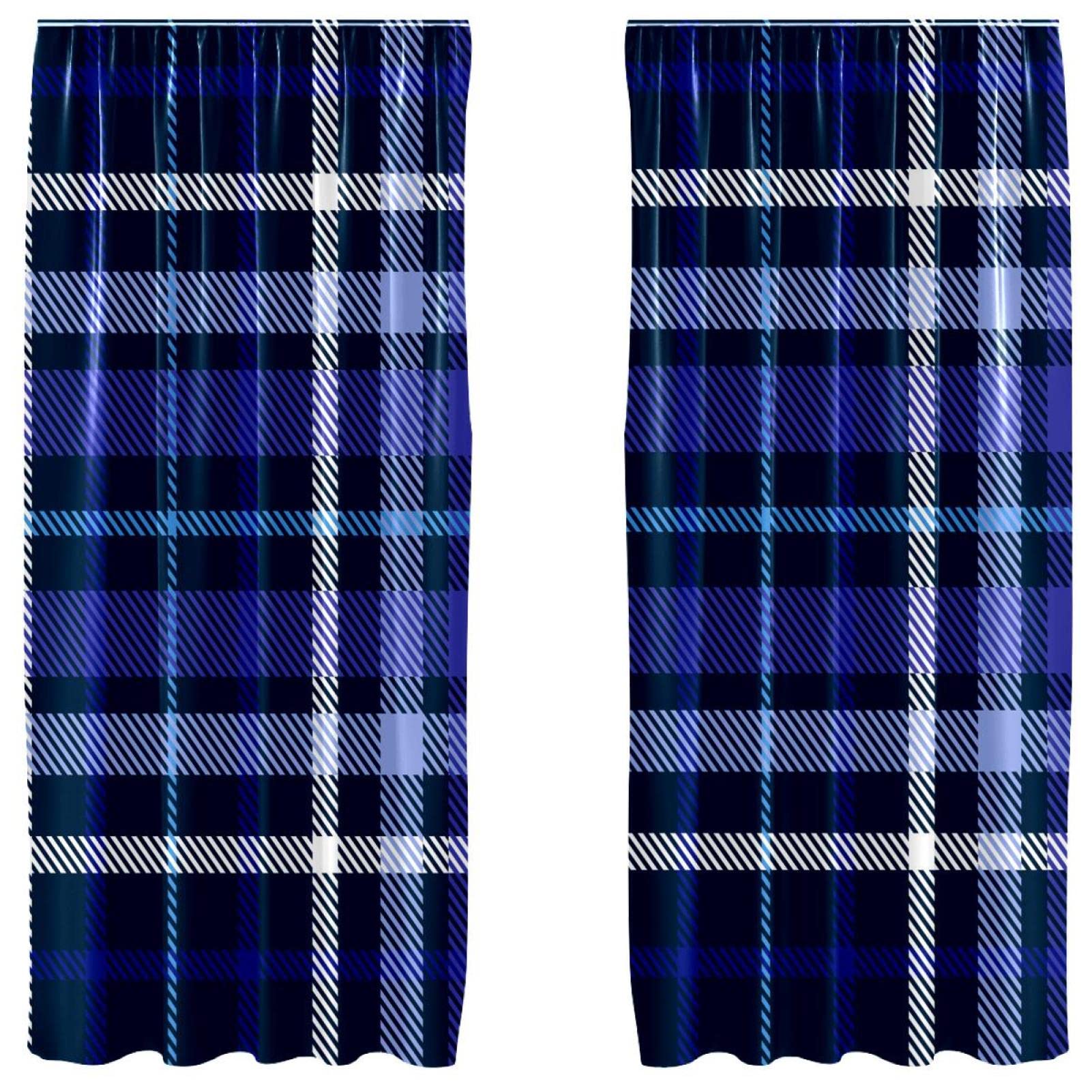 Cortinas opacas azul oscuro con acabado textil Premium de cuadros en 55 x 84 pulgadas