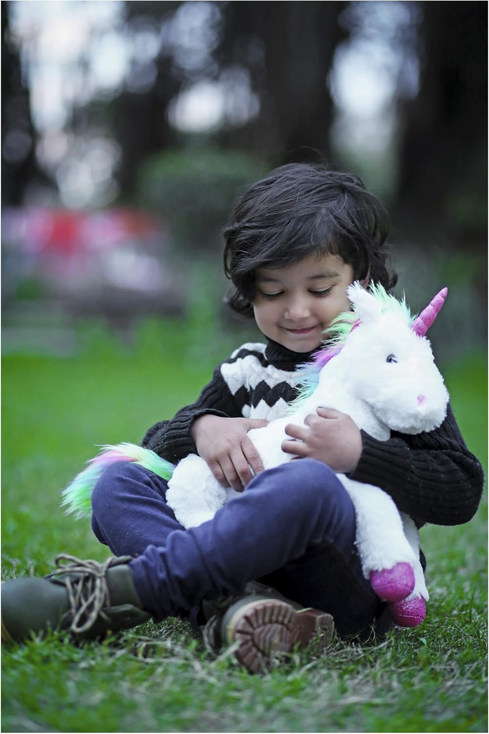 Plushland Fluffy Plush Rainbow Unicorn Stuffed Animal Toy 14 Inches - Cuddly Autism ADHD Soft Magical Gifts Present Birthday Love Girlfriend Pal Buddies Friendship
