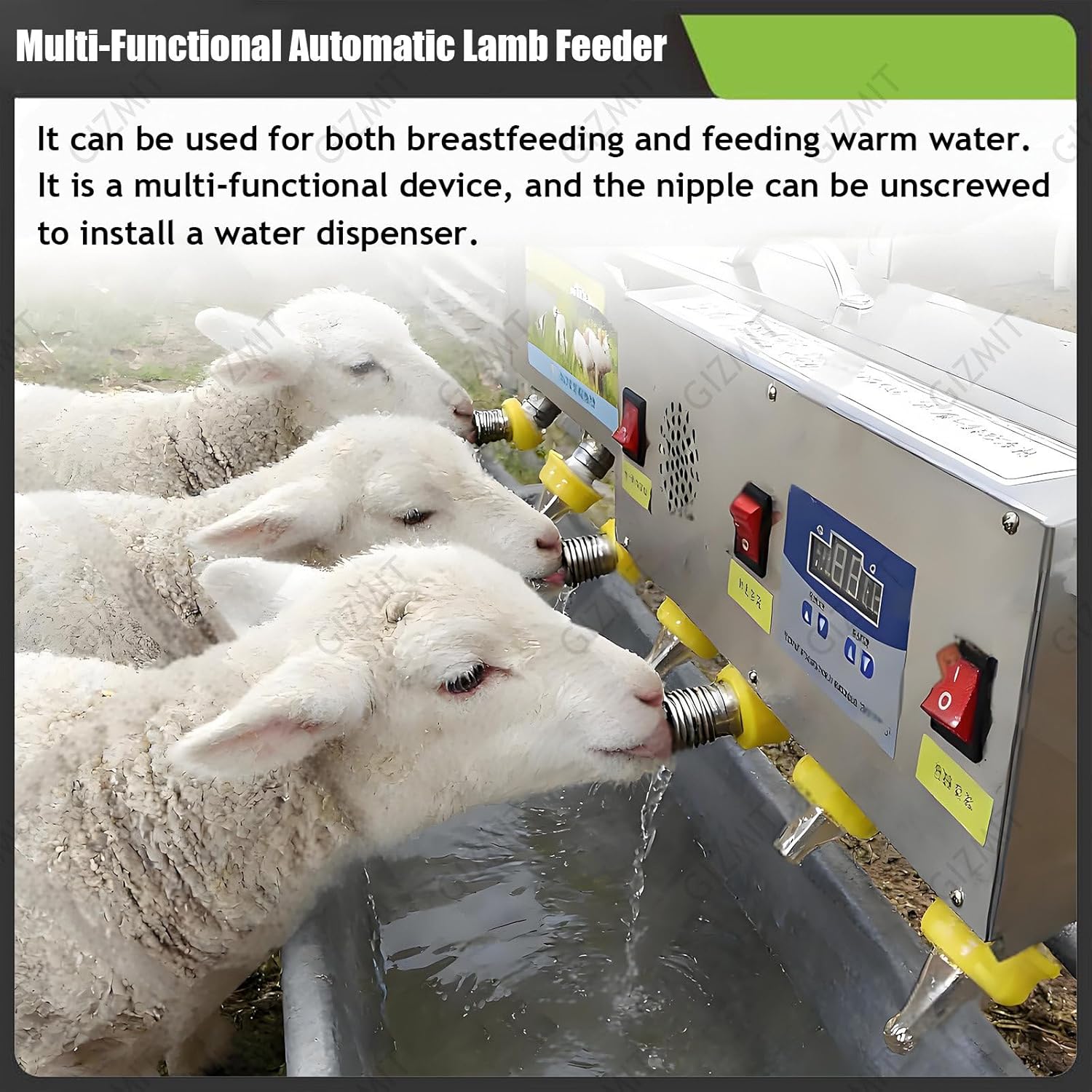 Automatic Lamb Drink Feeder, Wall Mounted 6 Nipples Animal Milk Feeder with Sound Simulation, Constant Temperature Milk Feeder for Sheep, Pigs