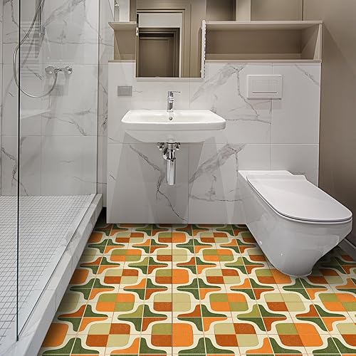 Miniatura 7 de IVN 10 azulejos geométricos retro de 12 x 12 pulgadas para despegar y pegar, autoadhesivos, autoadhesivos, adhesivos de vinilo para cocina, baño,