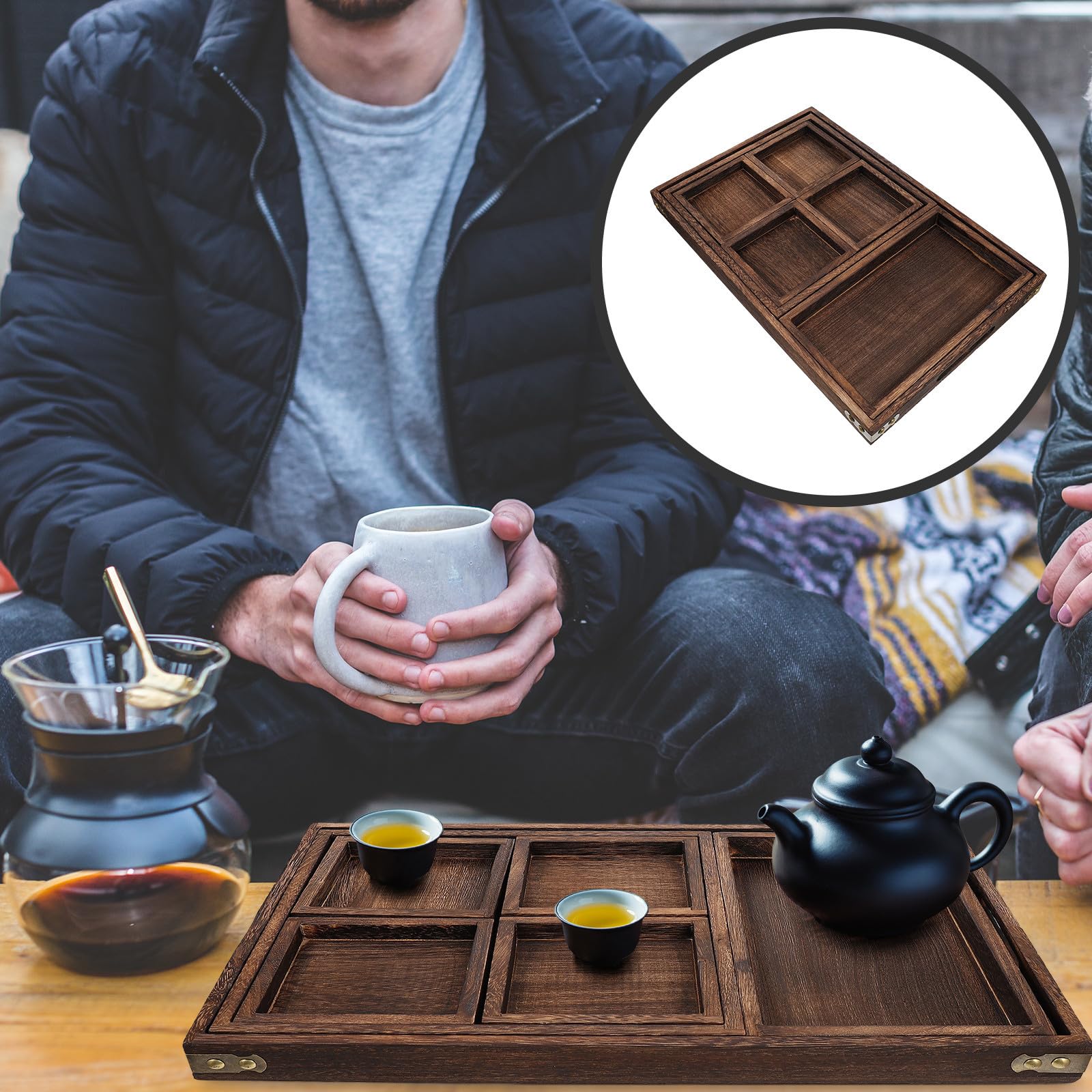 POPETPOP Bandeja de Servicio de Alimentos de Madera Rectangular, Bandeja para Servir Postres, Diseño Simple, Fácil de Lavar, Resistente al Desgaste, para Té y Vajilla
