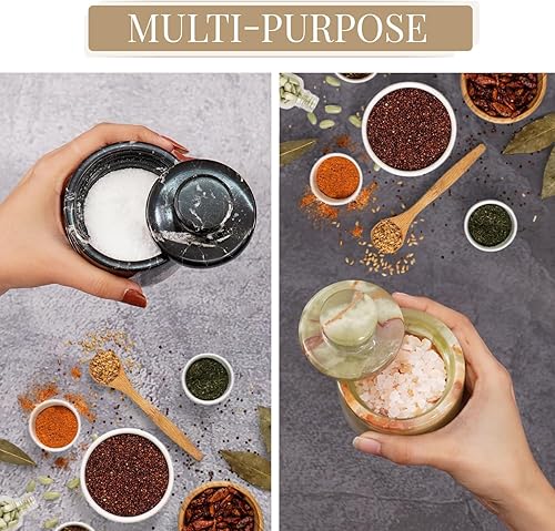 Miniatura 66 de MARBLOUS KRAFTS Salero de Mármol 3" Cebra Negra y Verona Cuenco de Sal Escamosa y Pimienta con Tapa, Almacenamiento para el Hogar y Recipientes